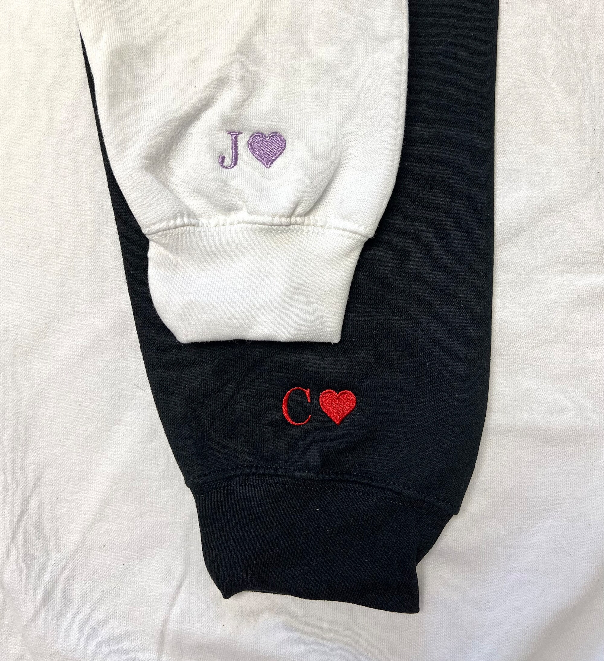 Custom Embroidered Initial Heart Sweatshirt - Initial on Sleeve Couple Shirt Anniversary Gift Custom Embroidered Hoodie image 6