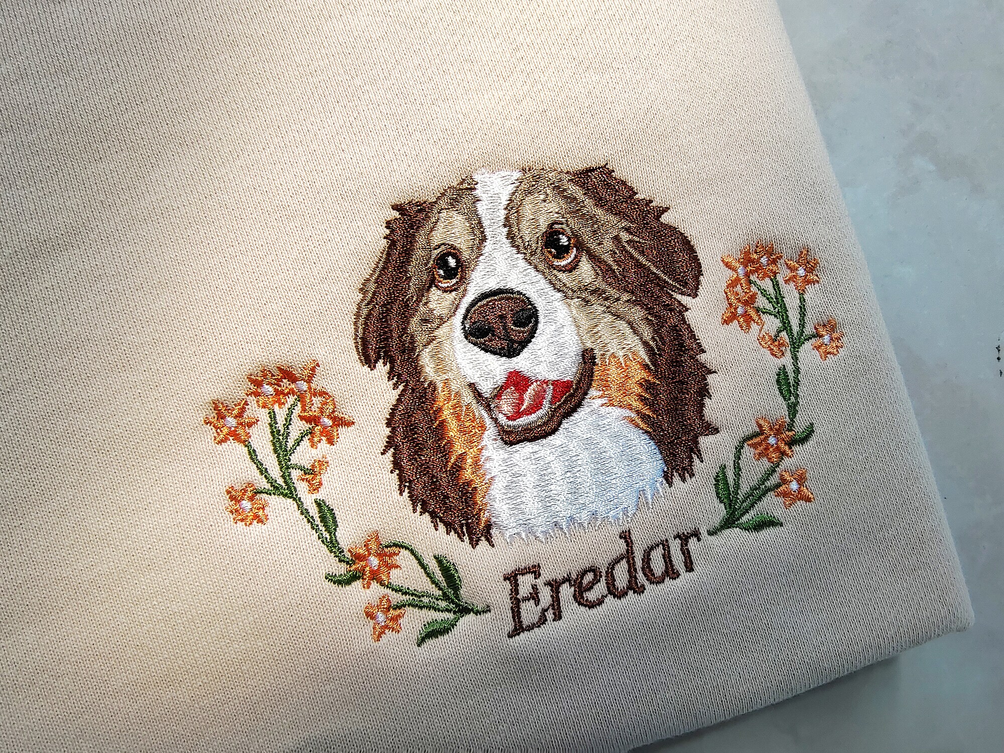 Custom Dog Portrait Embroidered Sweatshirt - Personalized Pet Face and Name Hoodie Custom Pet Gift image 2