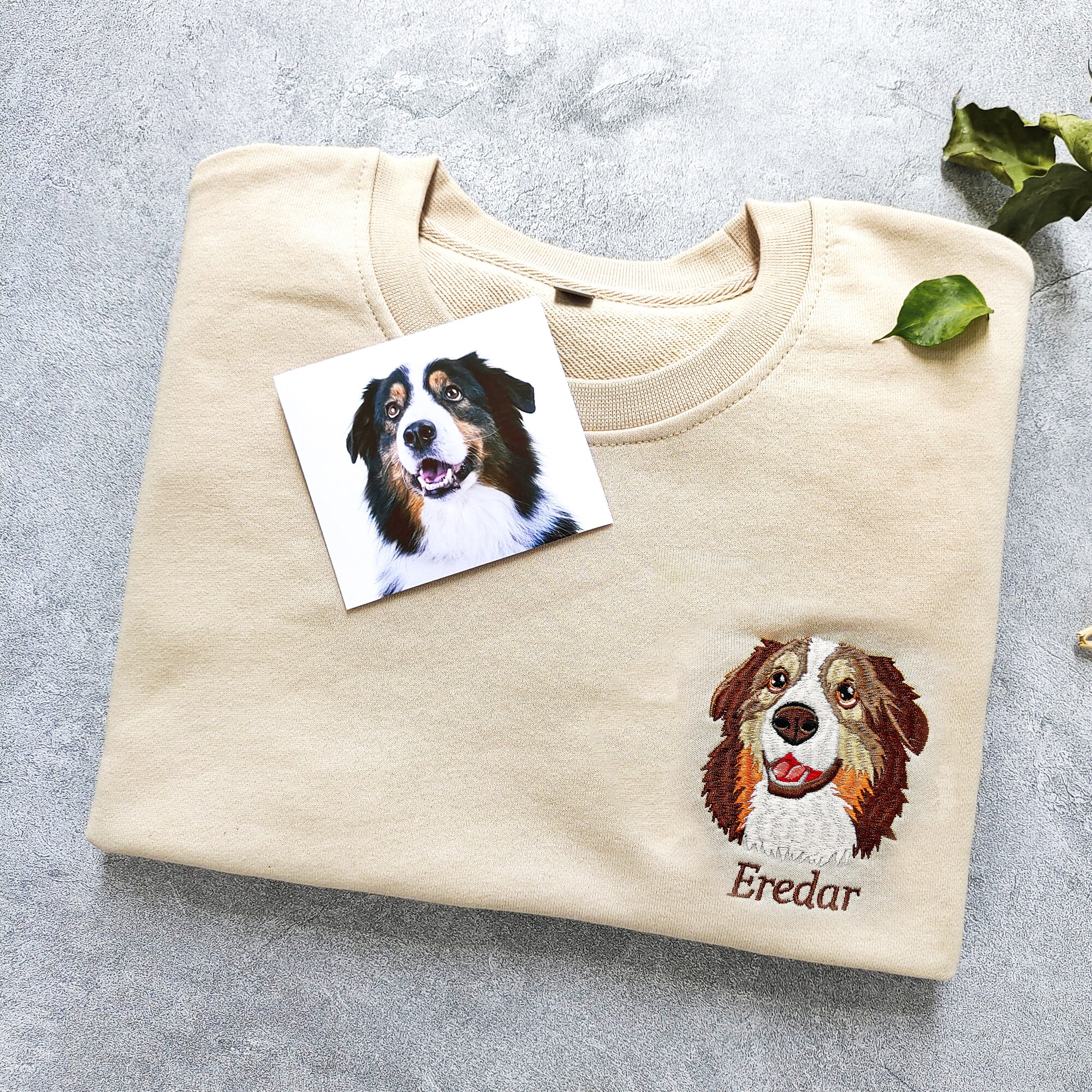 Custom Dog Portrait Embroidered Sweatshirt - Personalized Pet Face and Name Hoodie Custom Pet Gift image 3