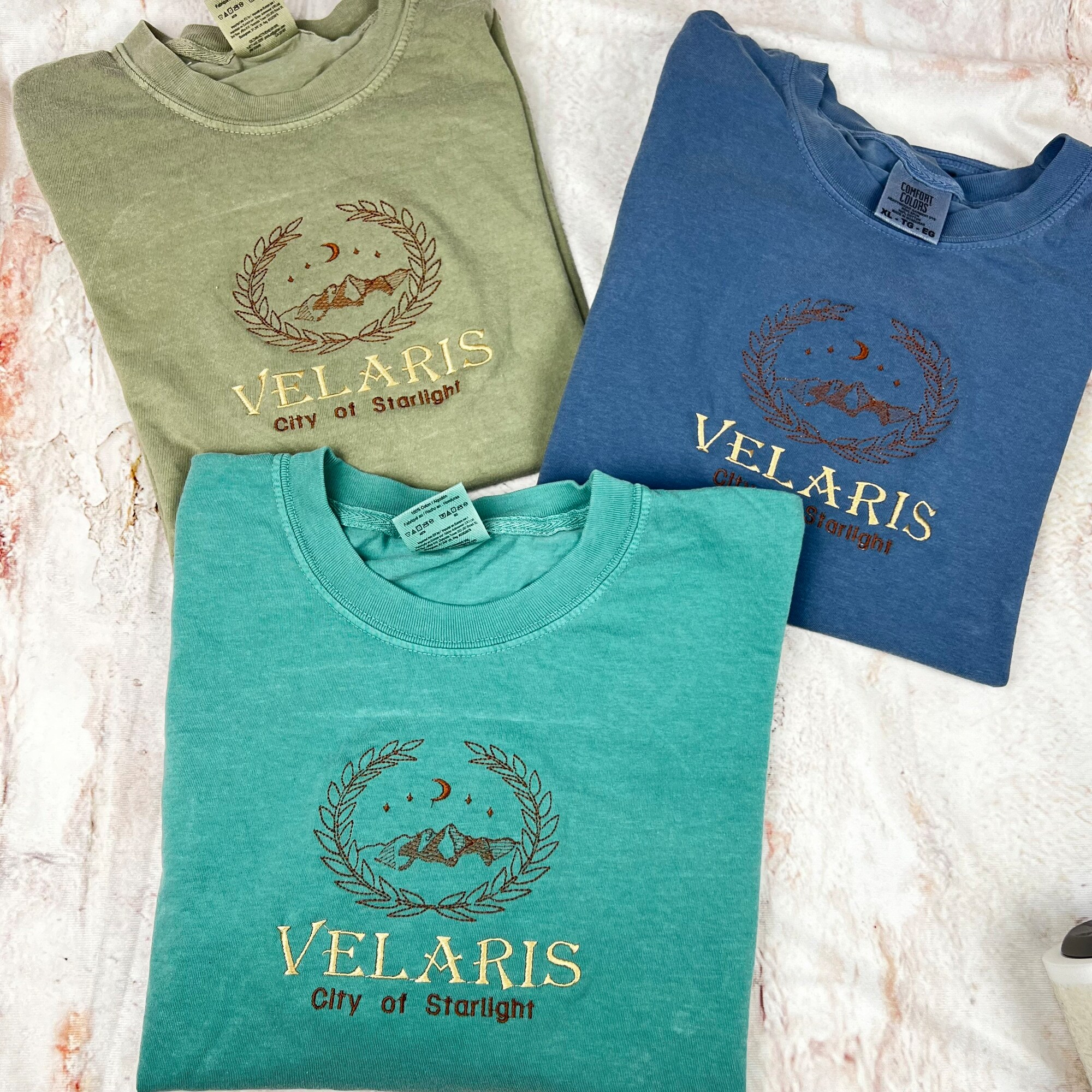 Embroidered Velaris Comfort Colors T-Shirt - SJM Merch City of Starlight Tee image 1