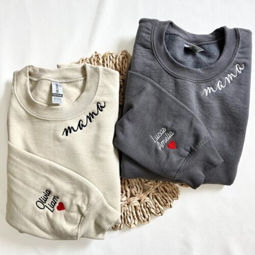 Custom Mama Embroidered Sweatshirt with Kids' Names on Sleeve - Gift for Mom Wife Mother's Day New Mom Gift image 0