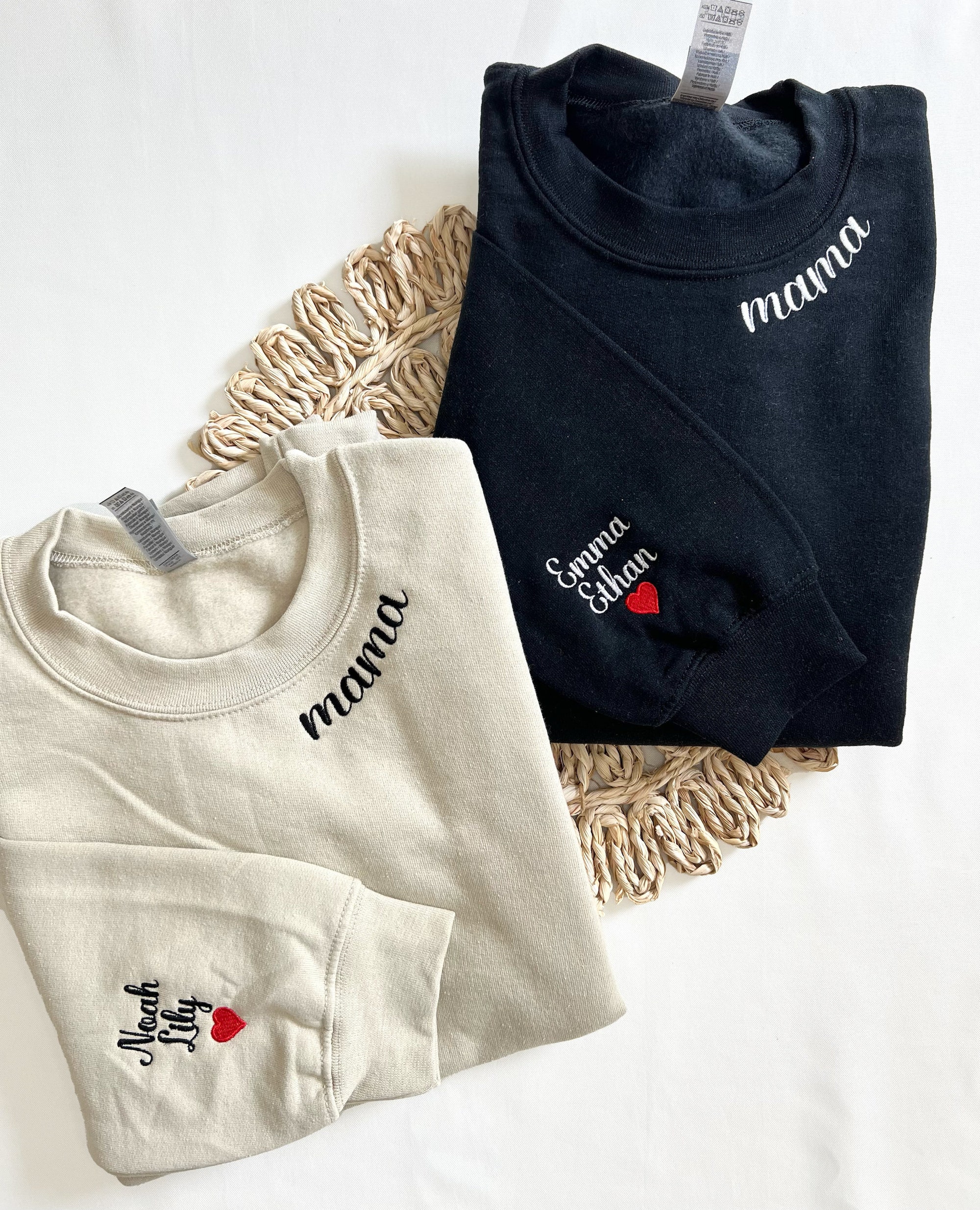 Custom Collar and Sleeve Embroidered Sweatshirt - Embroidered Mom and Grandma Sweatshirt with Kids' Names on Sleeve Personalized Gift for Her image 3