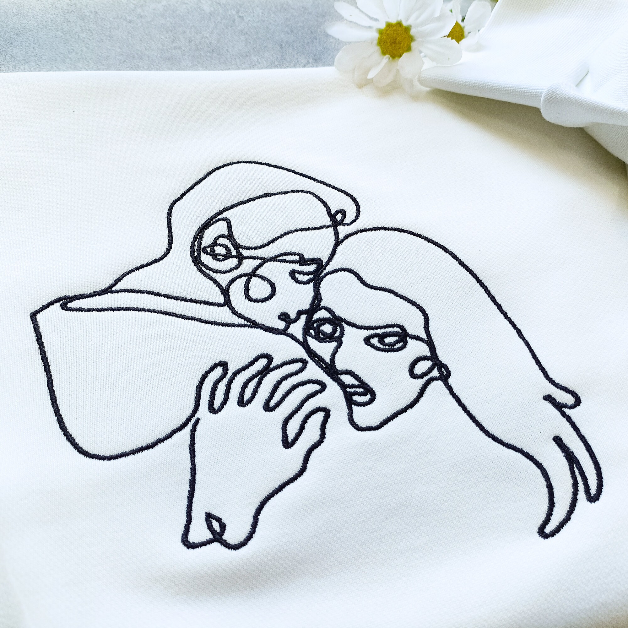 Custom Photo Line Embroidered Sweatshirt - Personalized Outline Photo Sweatshirt Custom Couple Hoodie Wedding Gift image 4