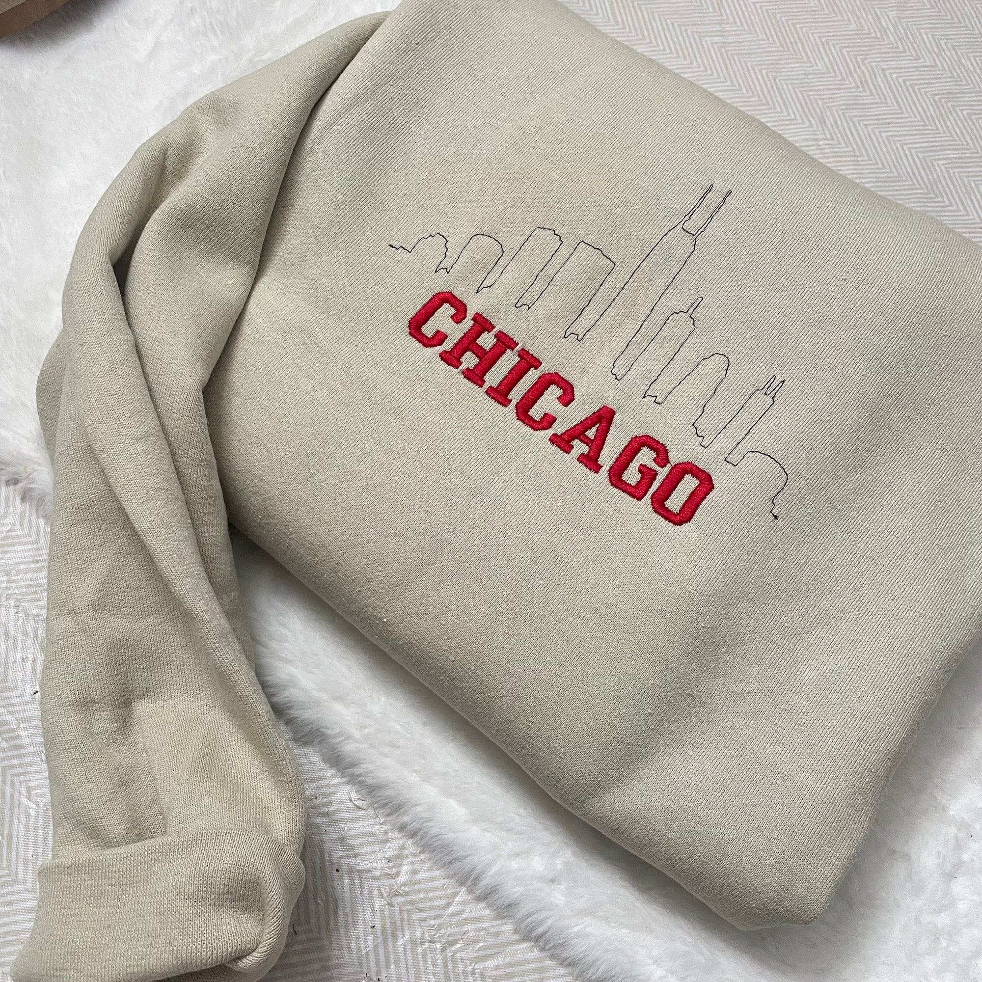 Chicago Embroidered Sweatshirt - Y2K Style Custom City Crewneck Embroidered image 1