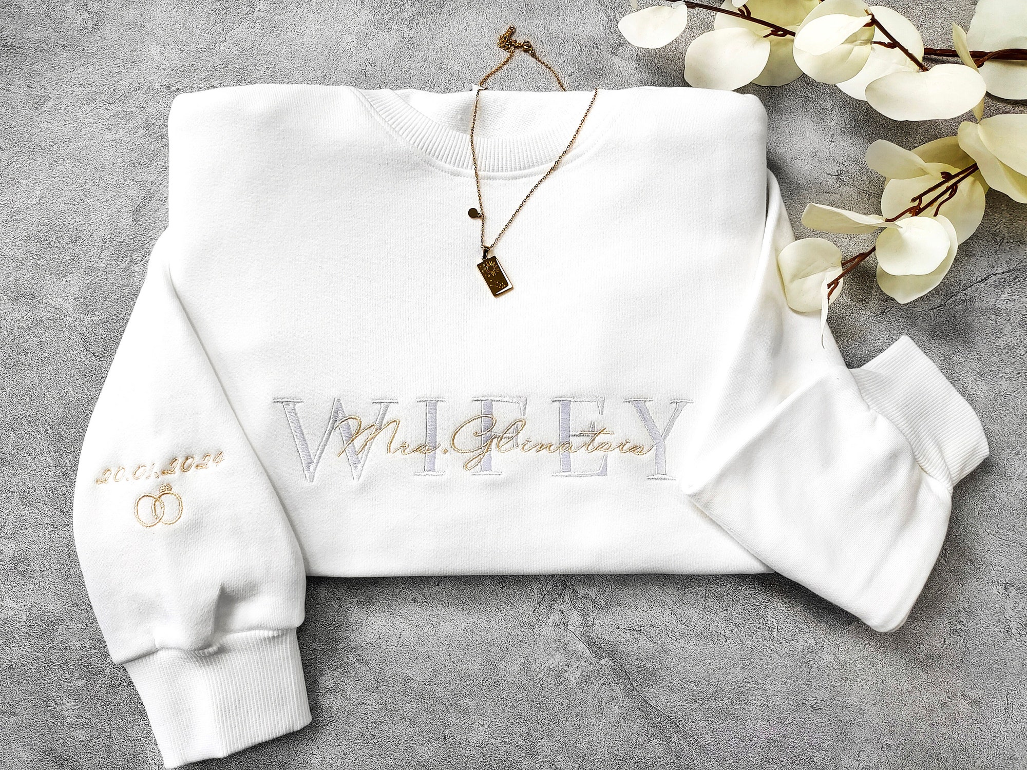 Wifey Sweatshirt - Personalized Future Mrs. Embroidered Crewneck with Last Name Gift for Couple Matching Hoodie image 1