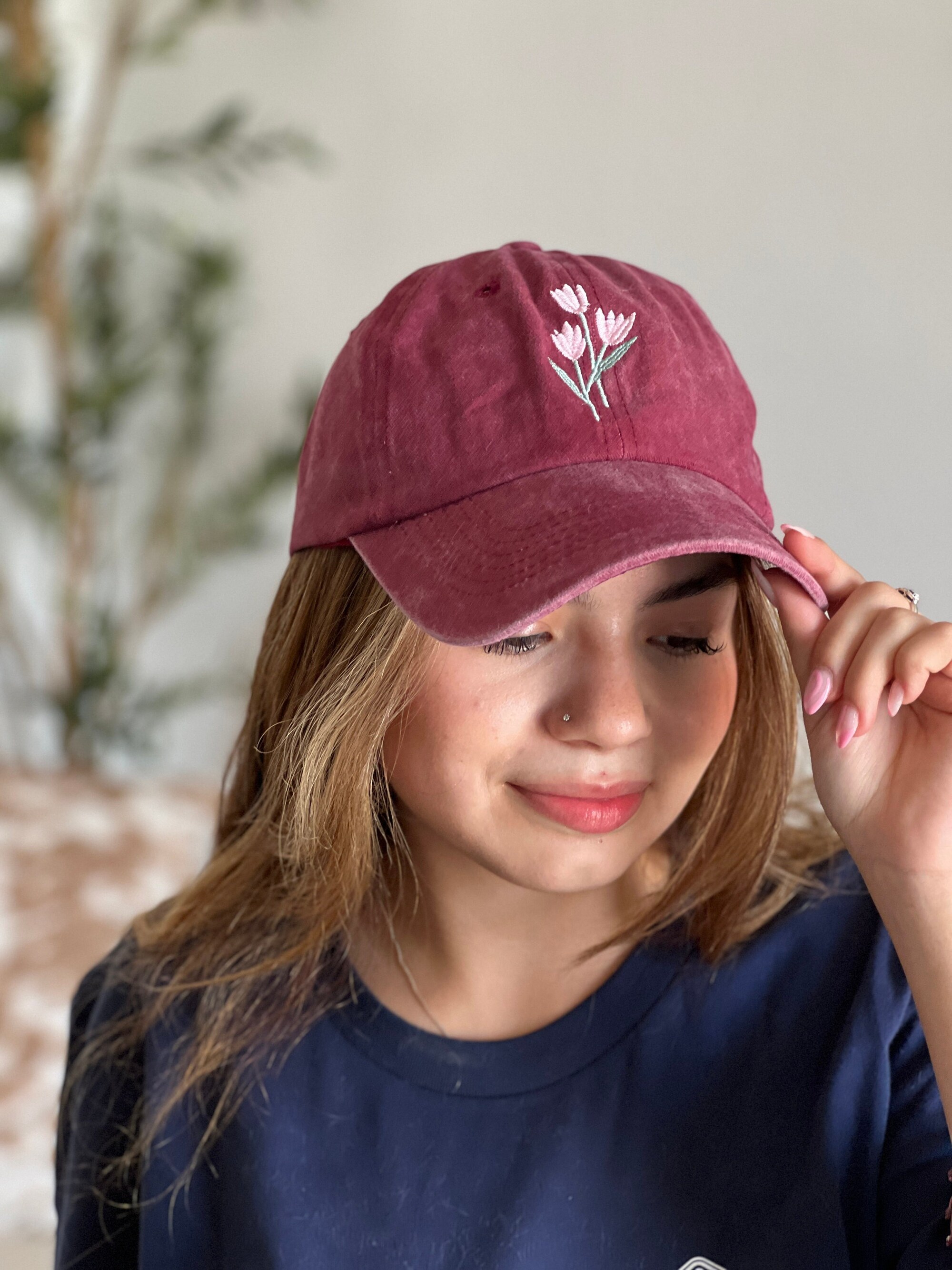 Custom Embroidered Tulip Flower Hat - Personalized Baseball Cap - Pink Bachelorette Gift image 1