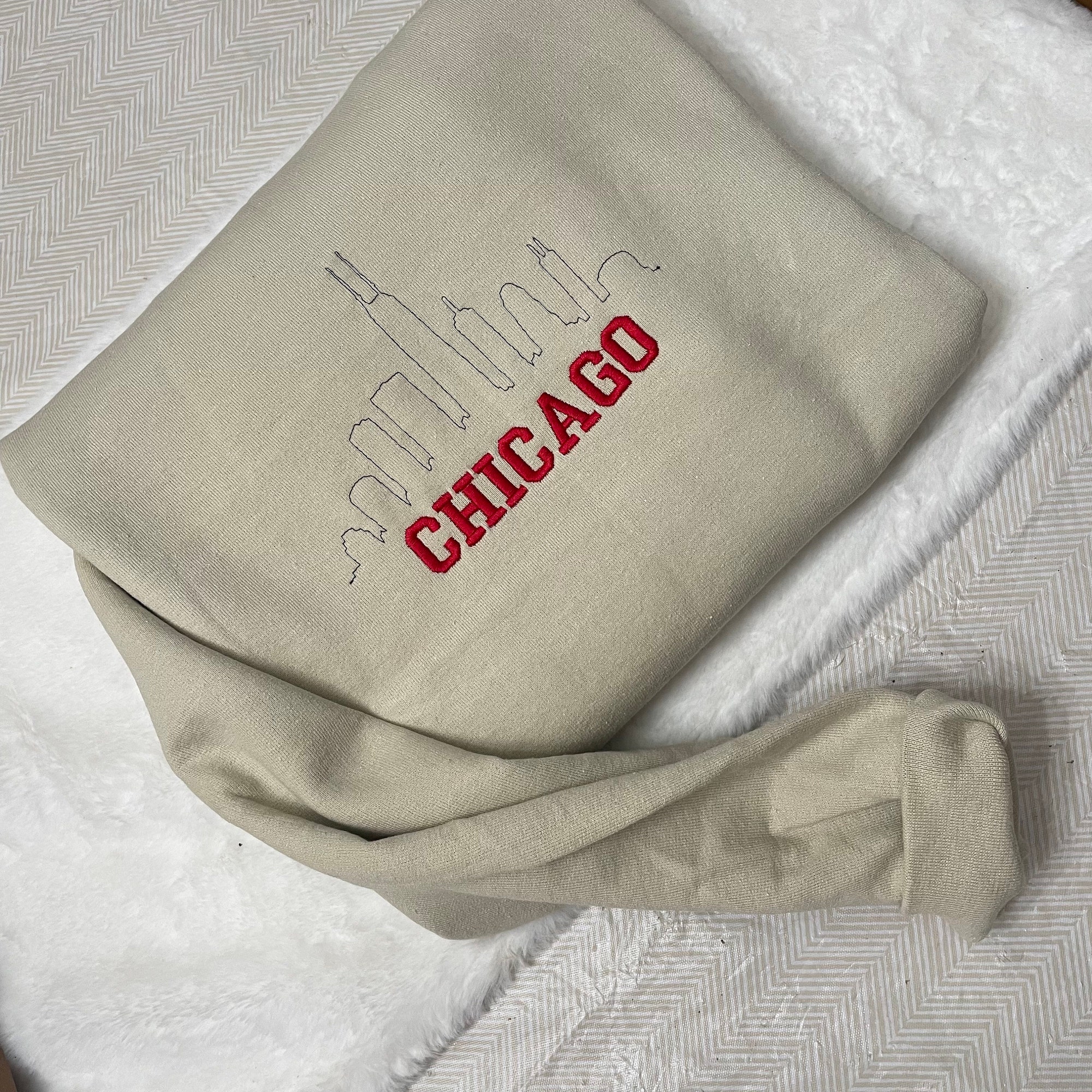 Chicago Embroidered Sweatshirt - Y2K Style Custom City Crewneck Embroidered image 3