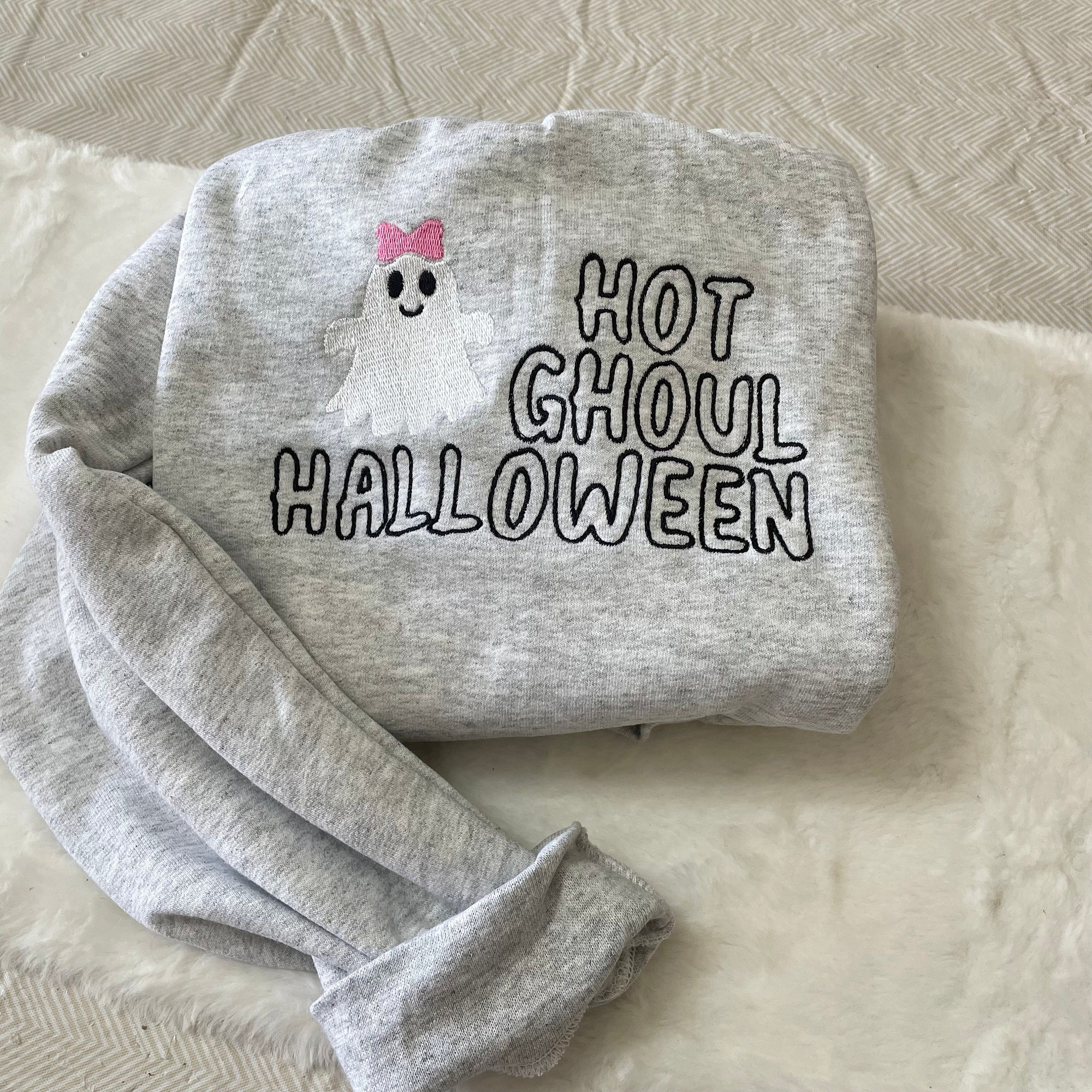 Hot Ghoul Halloween Embroidered Sweatshirt - Y2K Style Crewneck Embroidered Halloween Town Pumpkin Shirt image 3