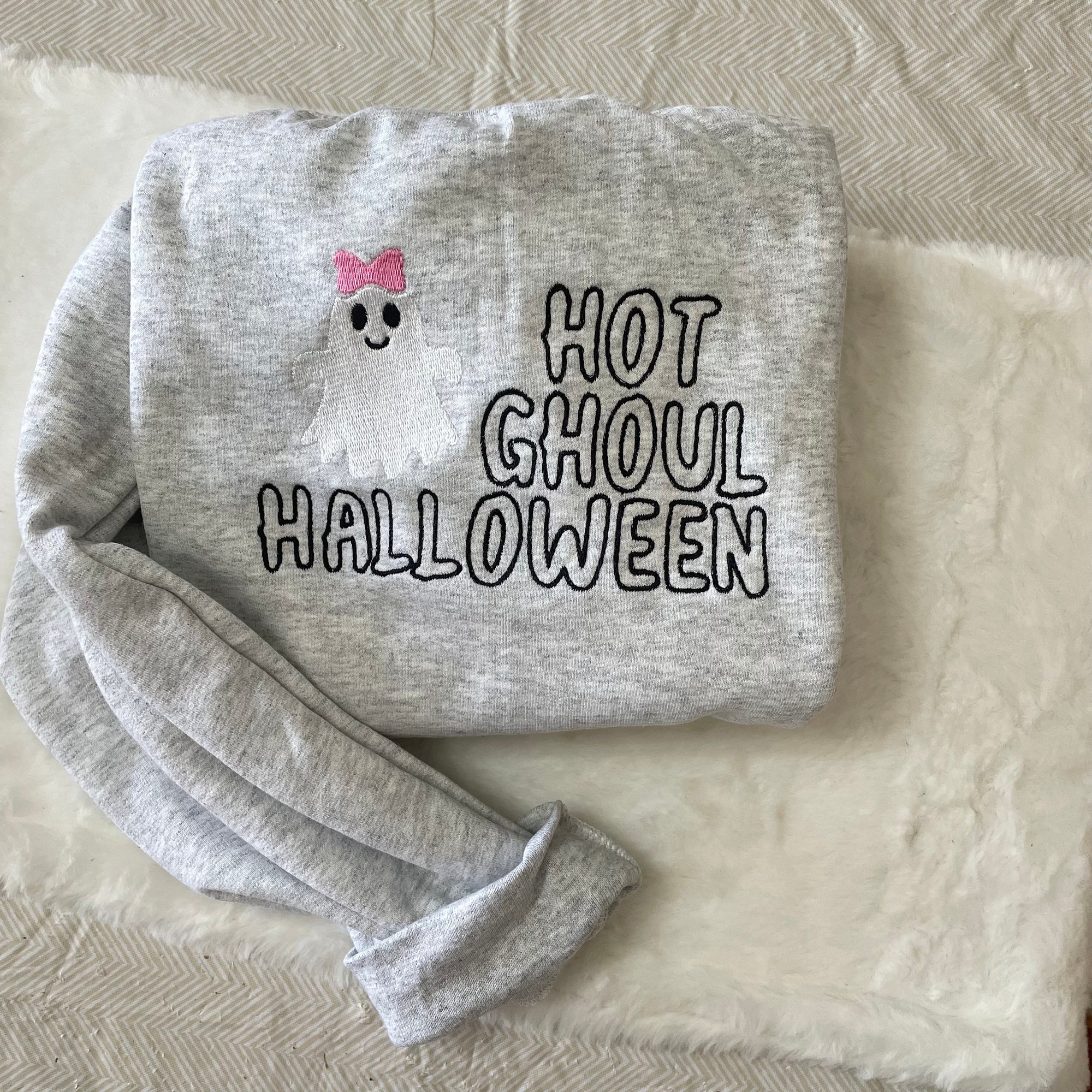 Hot Ghoul Halloween Embroidered Sweatshirt - Y2K Style Crewneck Embroidered Halloween Town Pumpkin Shirt image 1