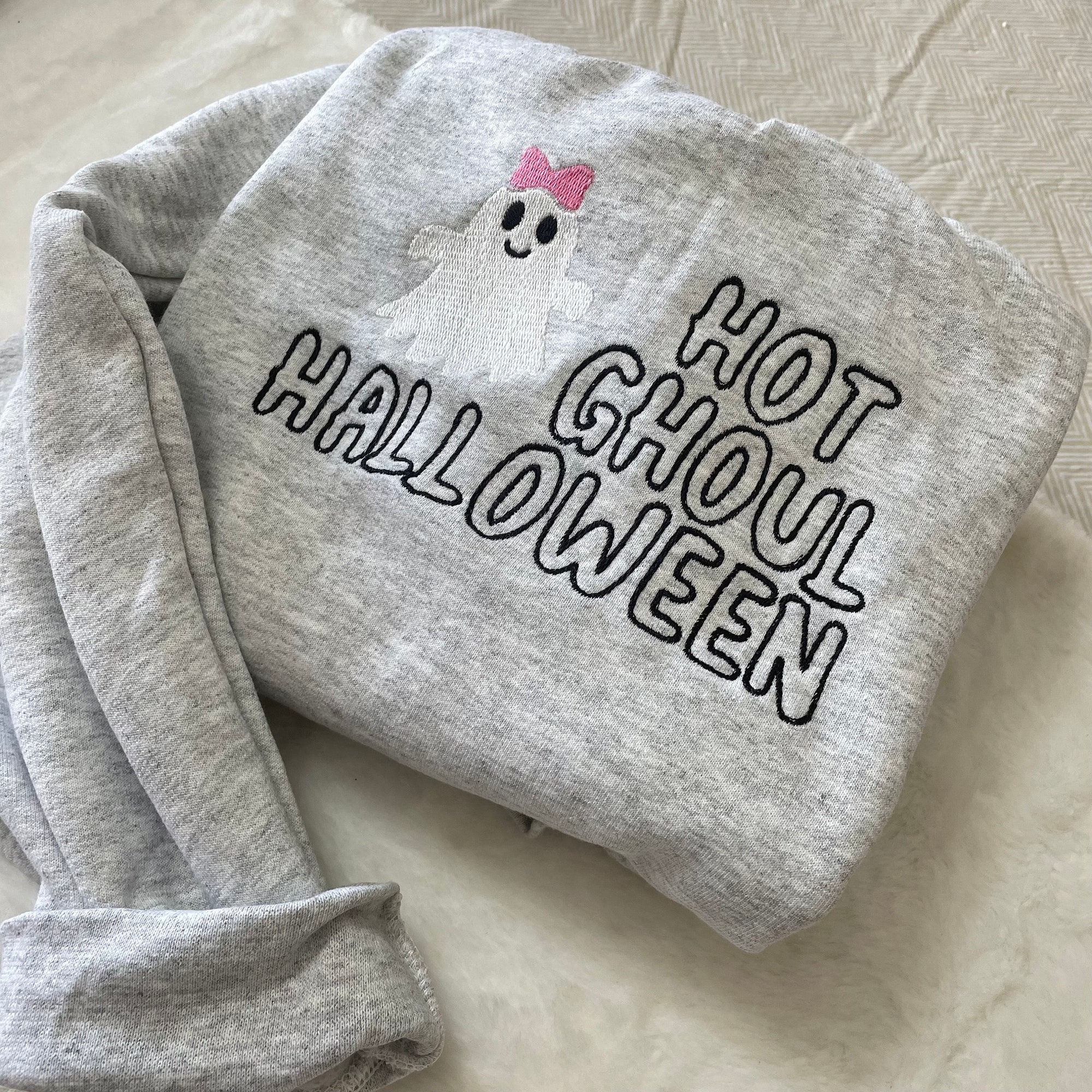 Hot Ghoul Halloween Embroidered Sweatshirt - Y2K Style Crewneck Embroidered Halloween Town Pumpkin Shirt image 4