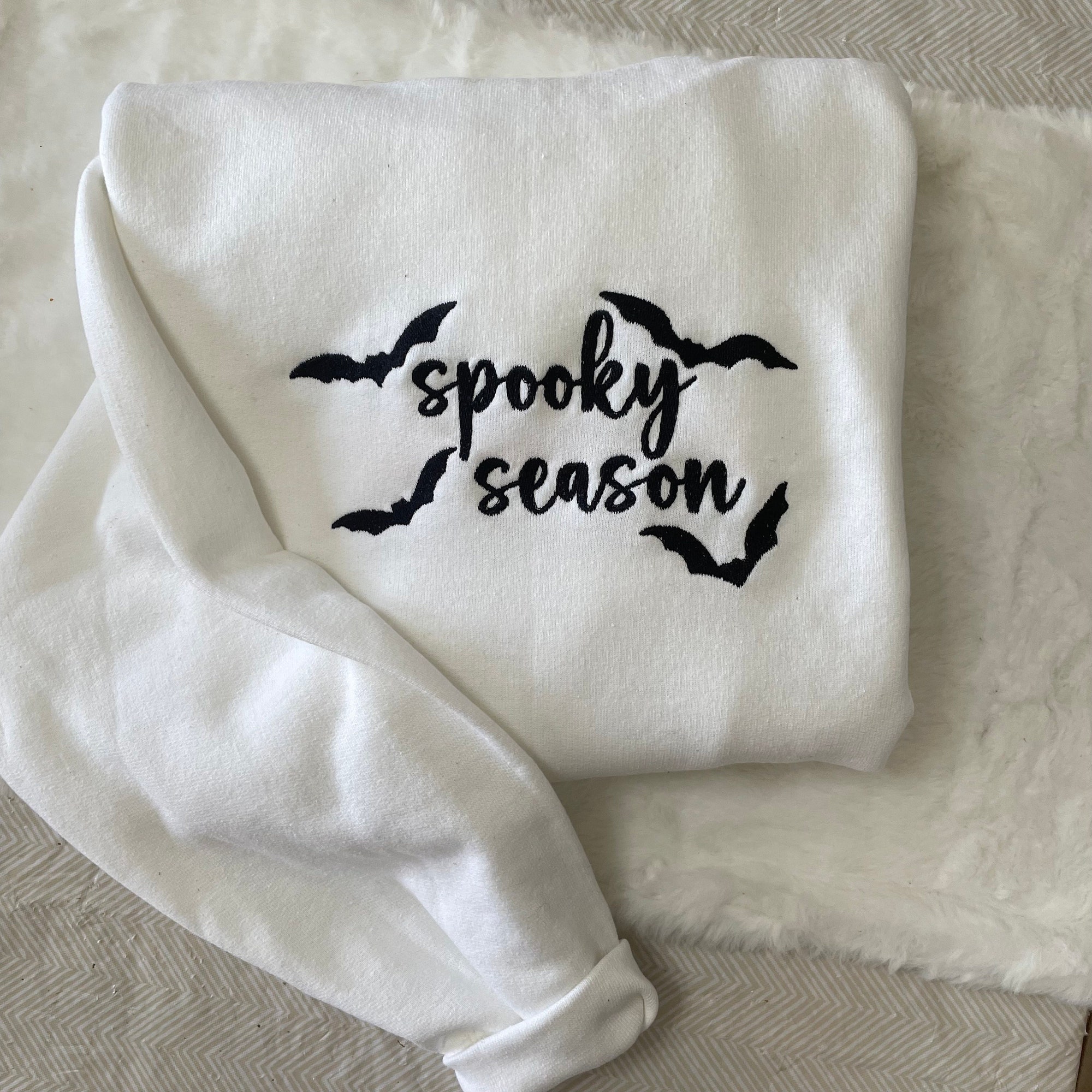 Spooky Season Bats Embroidered Sweatshirt - Y2K Style Crewneck Halloween Embroidered Clothing Pumpkin Shirt Fall Fashion image 3