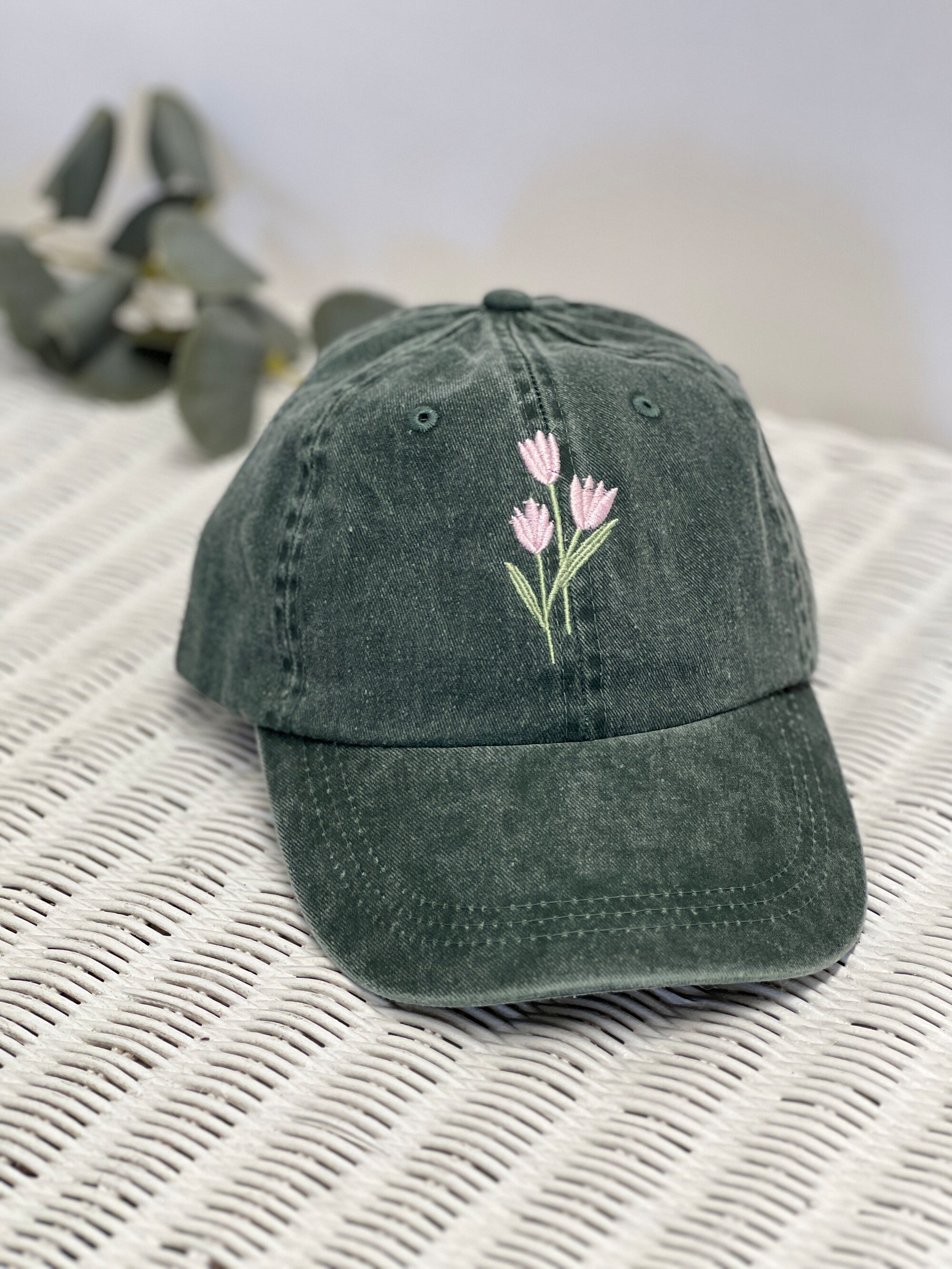 Custom Embroidered Tulip Flower Hat - Personalized Baseball Cap - Pink Bachelorette Gift image 3