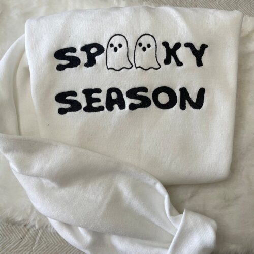 Spooky Season Ghost Embroidered Sweatshirt - Y2K Style Crewneck Halloween Embroidered Clothing Pumpkin Shirt Fall Fashion image 0