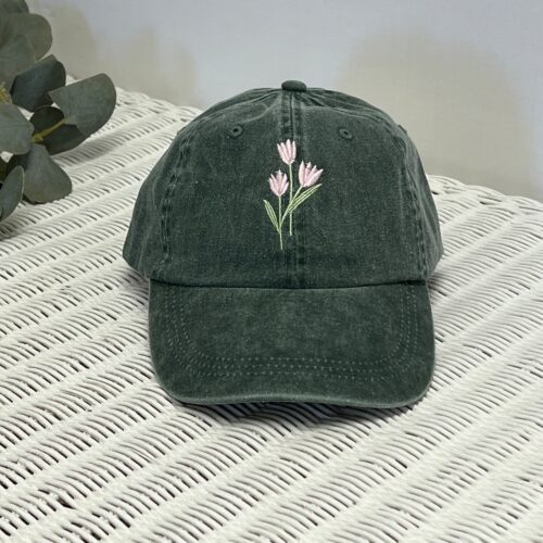 Custom Embroidered Tulip Flower Hat - Personalized Baseball Cap - Pink Bachelorette Gift image 0