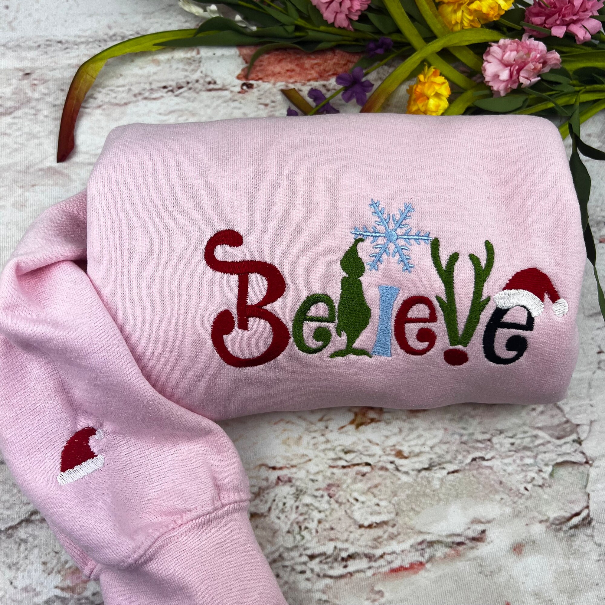 Christmas Sweatshirt Embroidered - Believe Santa Christmas Embroidered Sweatshirts image 2