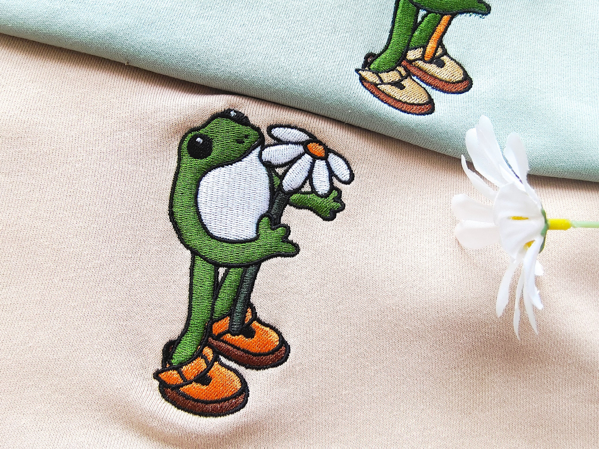 Embroidered Frog Hoodie - Cute Daisy Sweatshirt Frog with Flower Christmas Sweatshirt Gift for Nature Lovers and Frog Lovers image 3