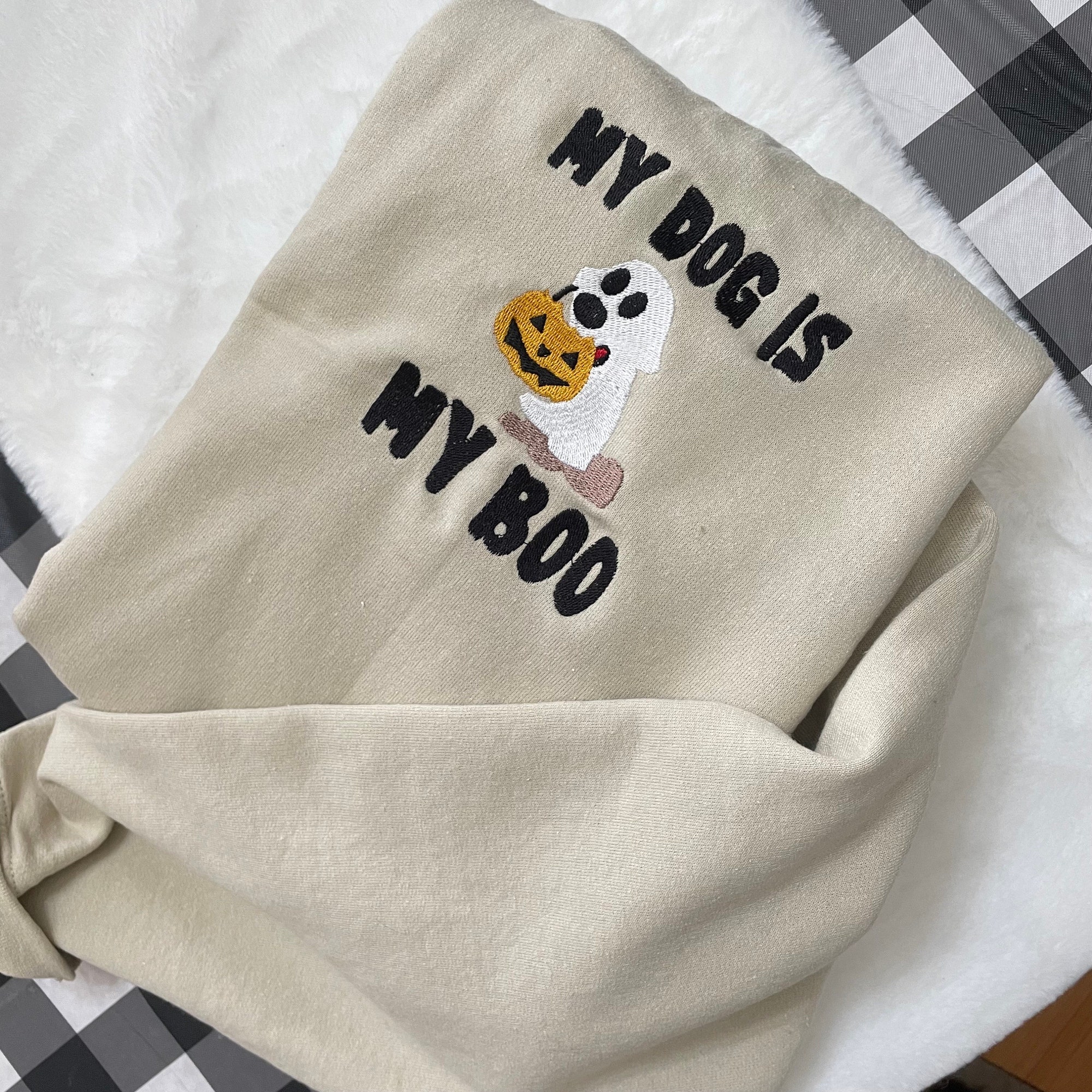 My Dog Is My Boo Ghost Halloween Embroidered Sweatshirt - Trendy Crewneck Fall Fashion Made to Order Gifts for Her Custom Made image 6