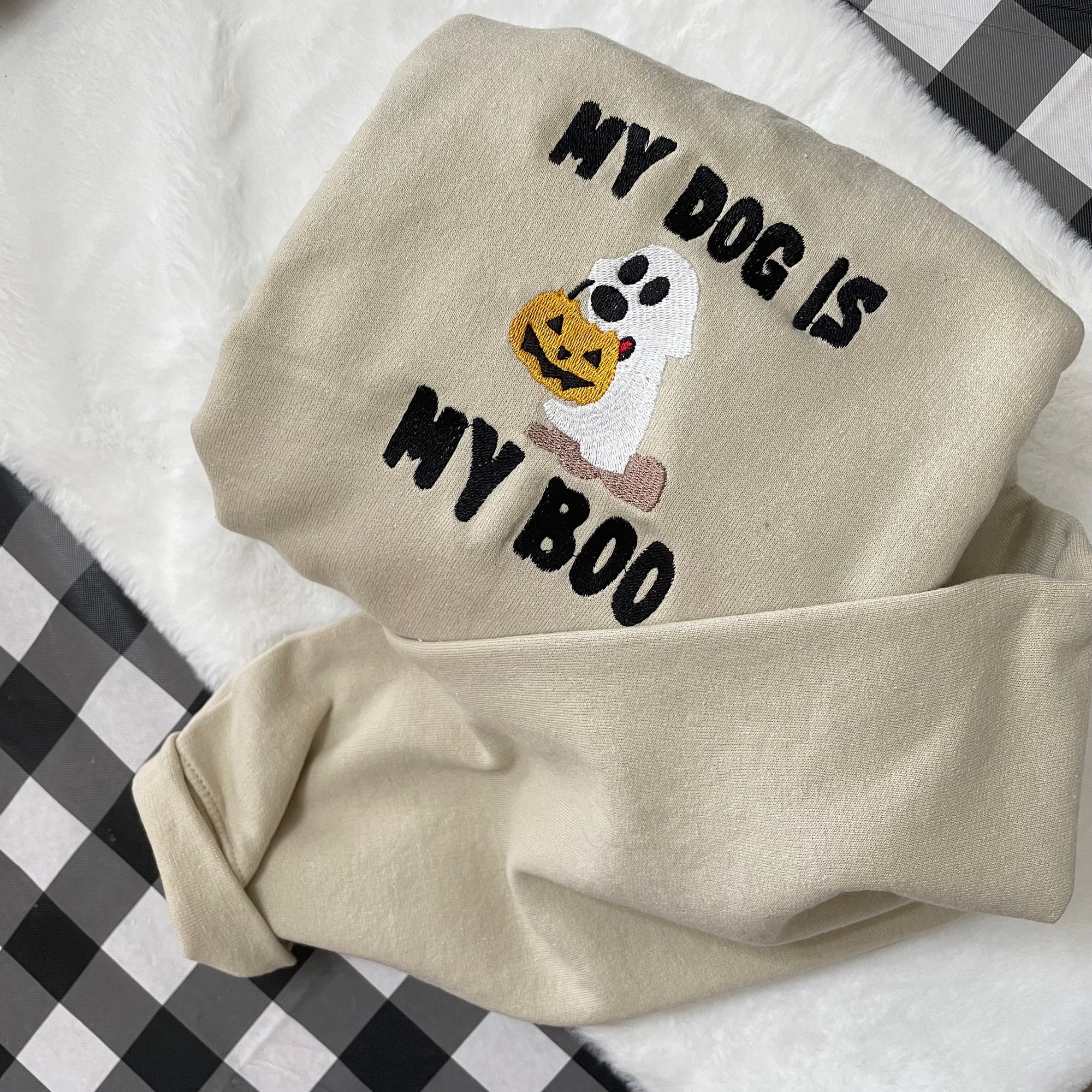 My Dog Is My Boo Ghost Halloween Embroidered Sweatshirt - Trendy Crewneck Fall Fashion Made to Order Gifts for Her Custom Made image 7