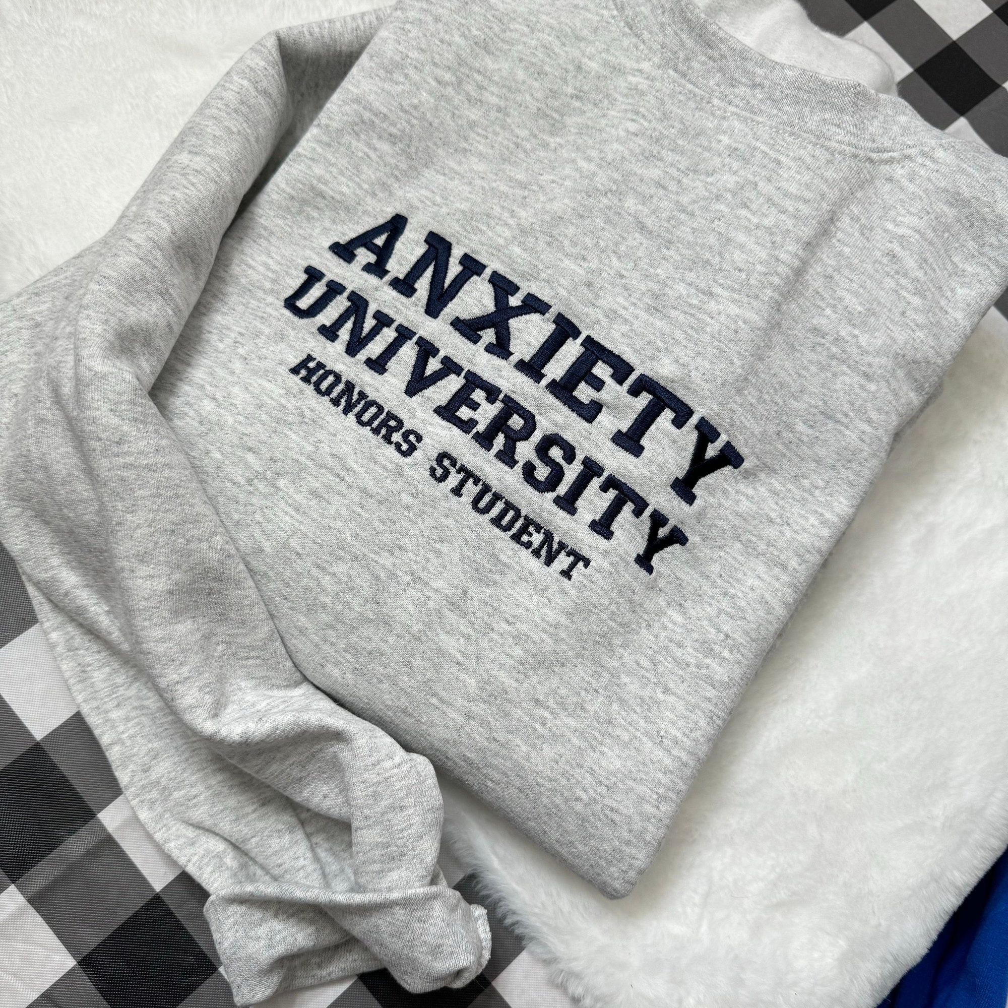 Anxiety University Embroidered Sweatshirt - Y2K Style Unisex Crewneck Funny Clothing Gifts for Her Mental Health image 3