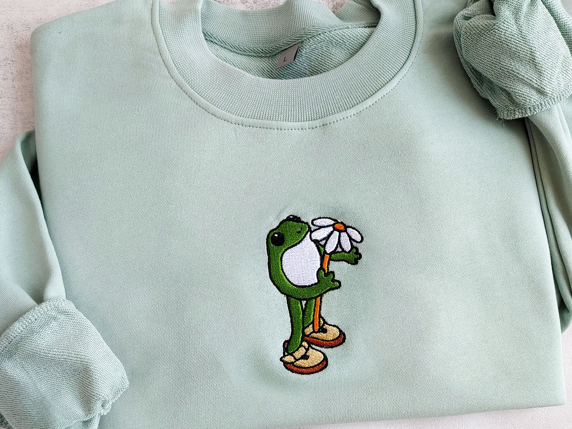 Embroidered Frog Hoodie - Cute Daisy Sweatshirt Frog with Flower Christmas Sweatshirt Gift for Nature Lovers and Frog Lovers image 4