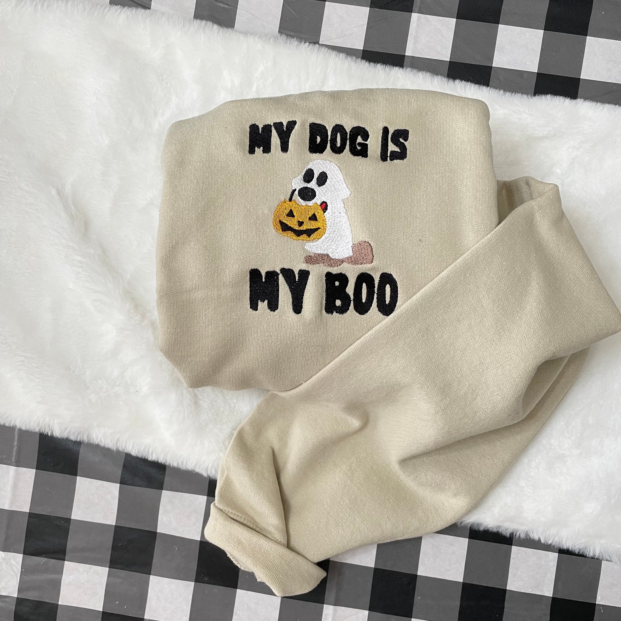 My Dog Is My Boo Ghost Halloween Embroidered Sweatshirt - Trendy Crewneck Fall Fashion Made to Order Gifts for Her Custom Made image 4