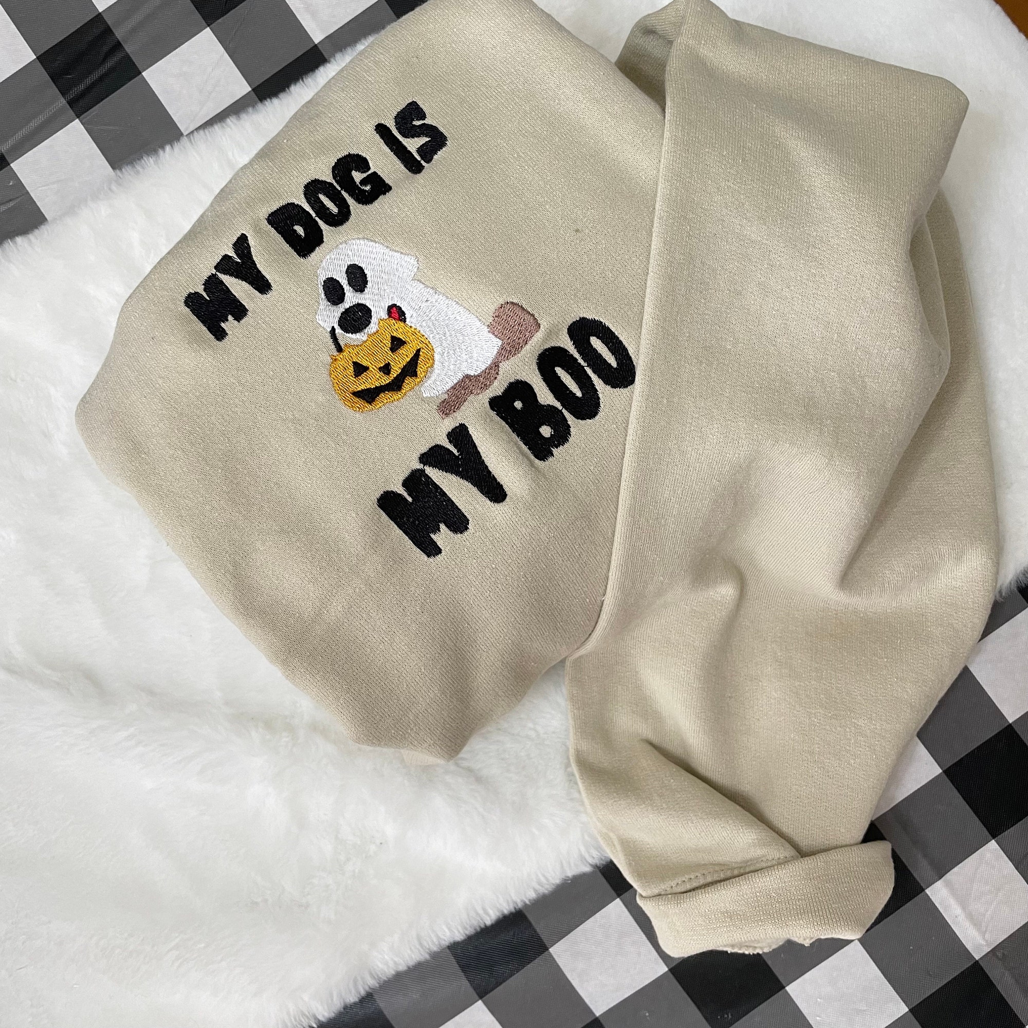 My Dog Is My Boo Ghost Halloween Embroidered Sweatshirt - Trendy Crewneck Fall Fashion Made to Order Gifts for Her Custom Made image 5