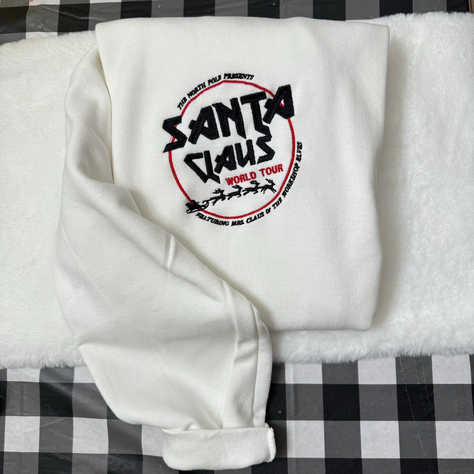 Santa Claus Christmas Sweatshirt - Vintage Y2K Style Santa Claus World Tour Embroidered Sweatshirt Funny Christmas Gift image 4