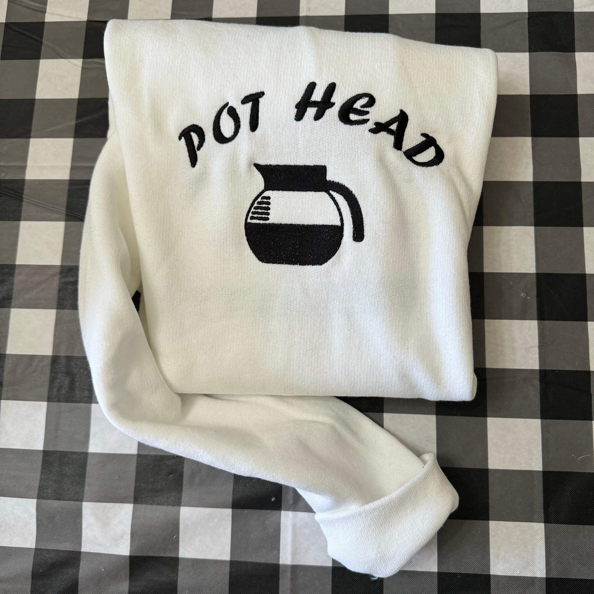 Pot Head Coffee Embroidered Sweatshirt - Y2K Style Crewneck Unisex Funny Clothing Gifts for Her Coffee Addict image 3