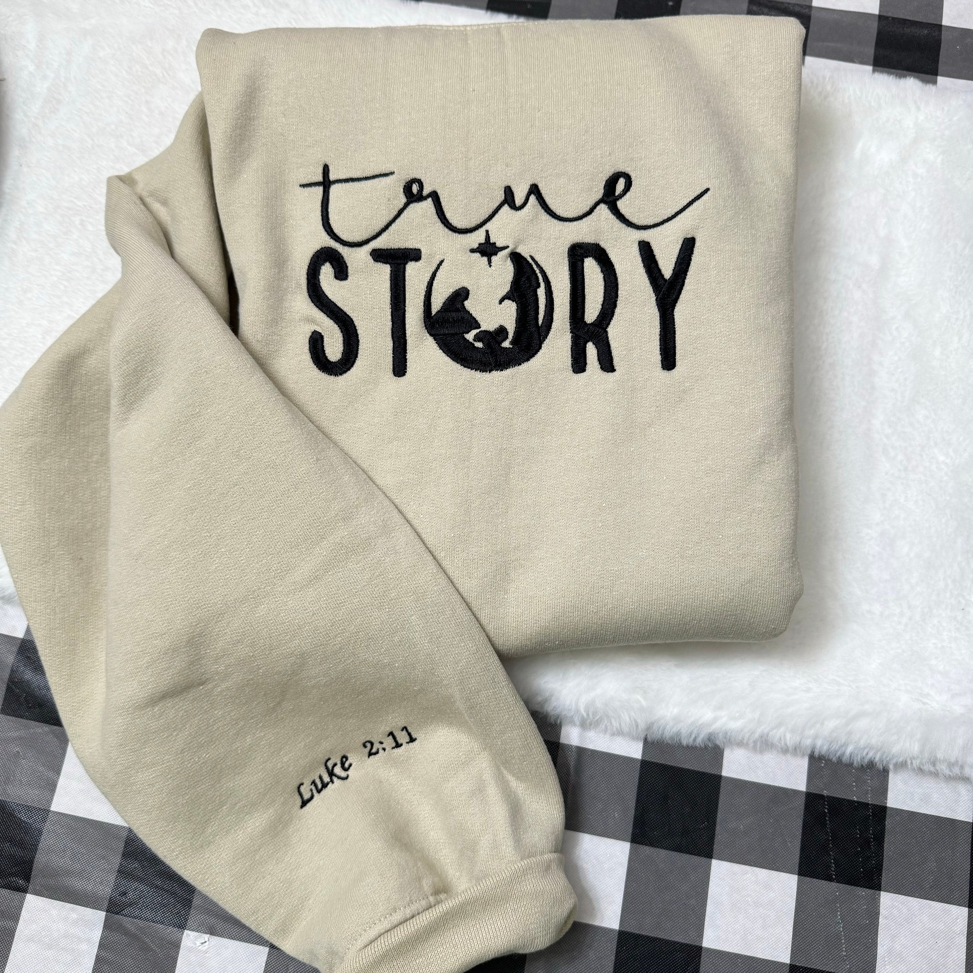 True Story Nativity Embroidered Sweatshirt - Christian Christmas Crewneck I Love Jesus Christian Clothing image 2