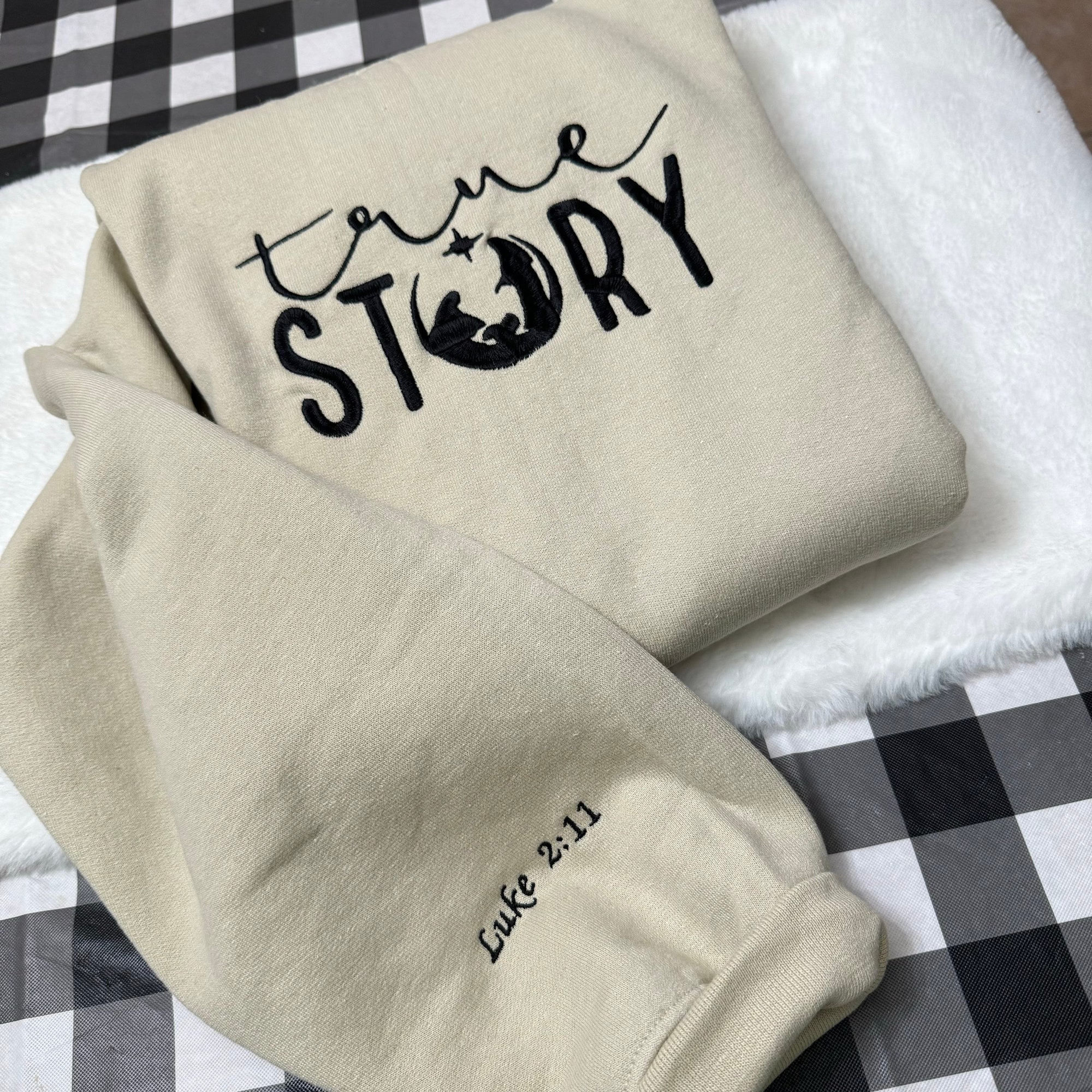 True Story Nativity Embroidered Sweatshirt - Christian Christmas Crewneck I Love Jesus Christian Clothing image 3