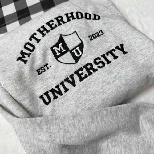 Motherhood University Embroidered Sweatshirt - Y2K Style Crewneck Unisex Funny Clothing Gifts image 0