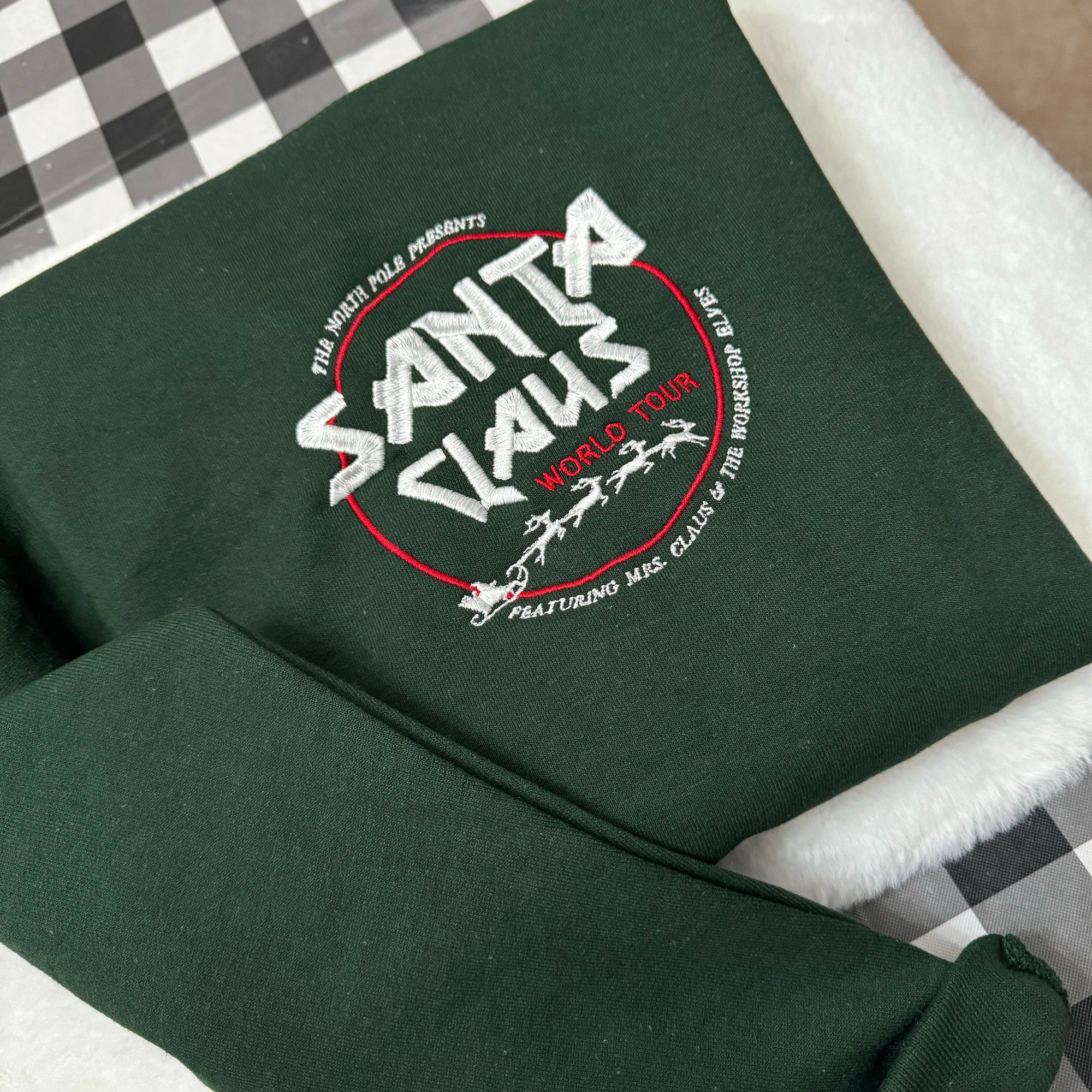 Santa Claus Christmas Sweatshirt - Vintage Y2K Style Santa Claus World Tour Embroidered Sweatshirt Funny Christmas Gift image 6