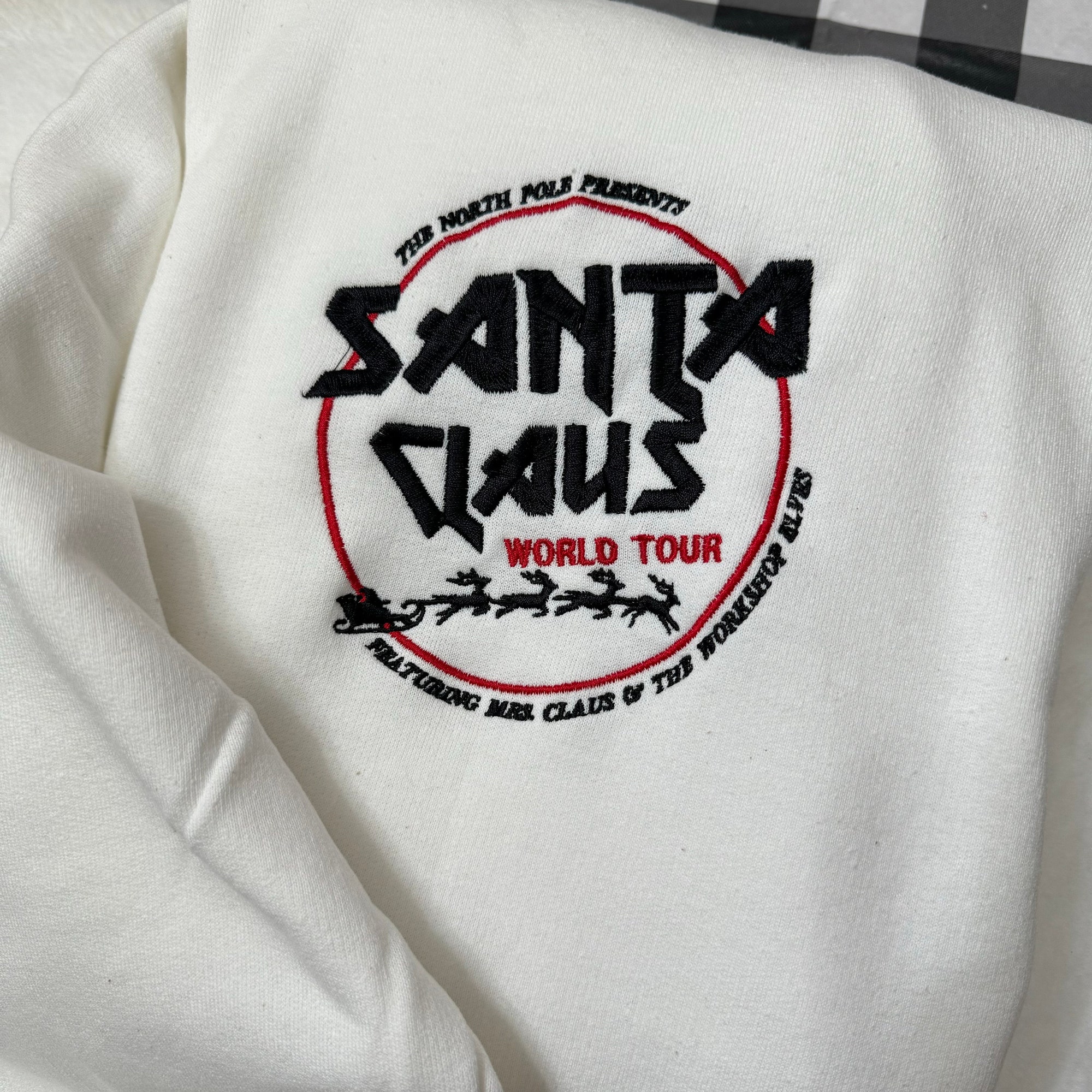 Santa Claus Christmas Sweatshirt - Vintage Y2K Style Santa Claus World Tour Embroidered Sweatshirt Funny Christmas Gift image 3