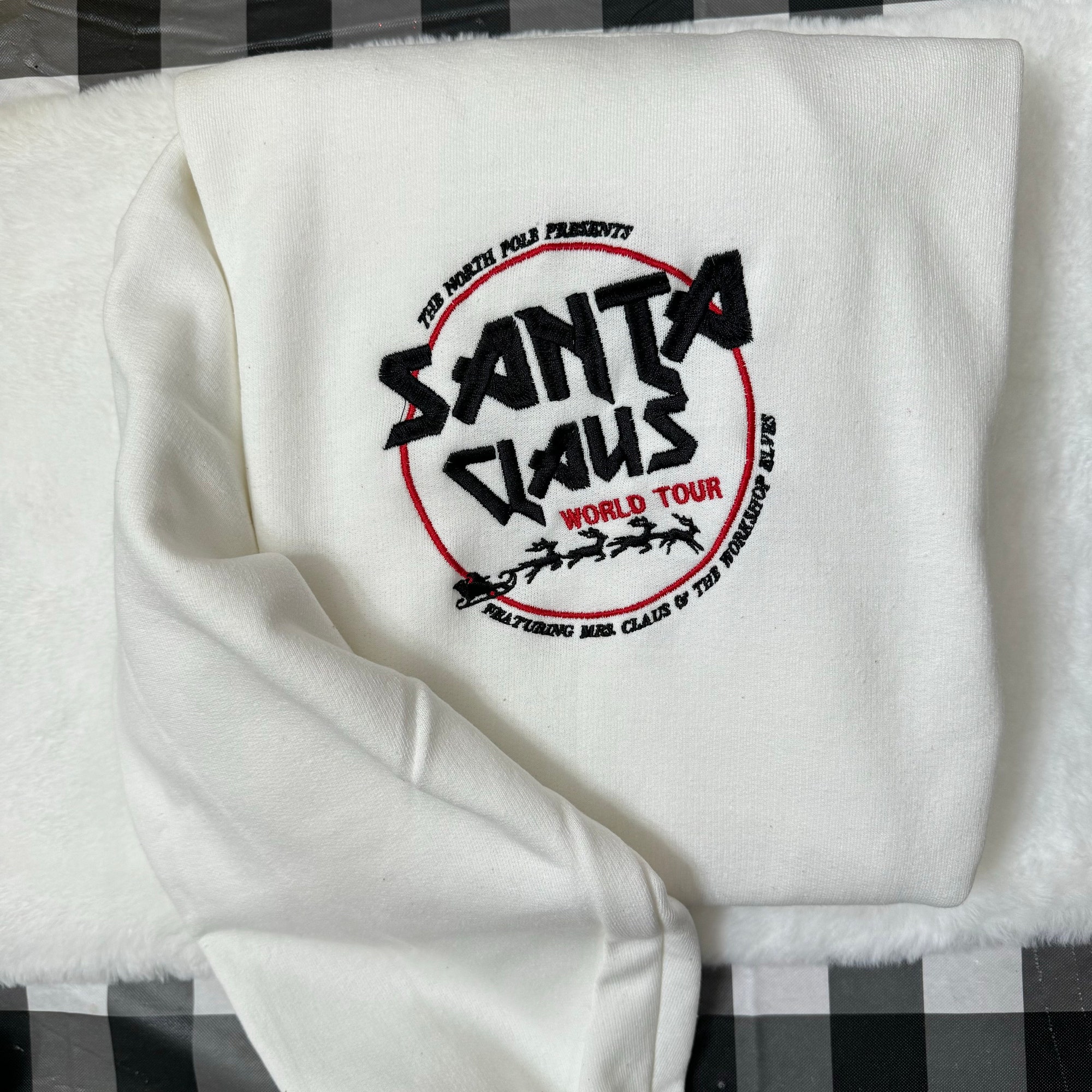 Santa Claus Christmas Sweatshirt - Vintage Y2K Style Santa Claus World Tour Embroidered Sweatshirt Funny Christmas Gift image 1