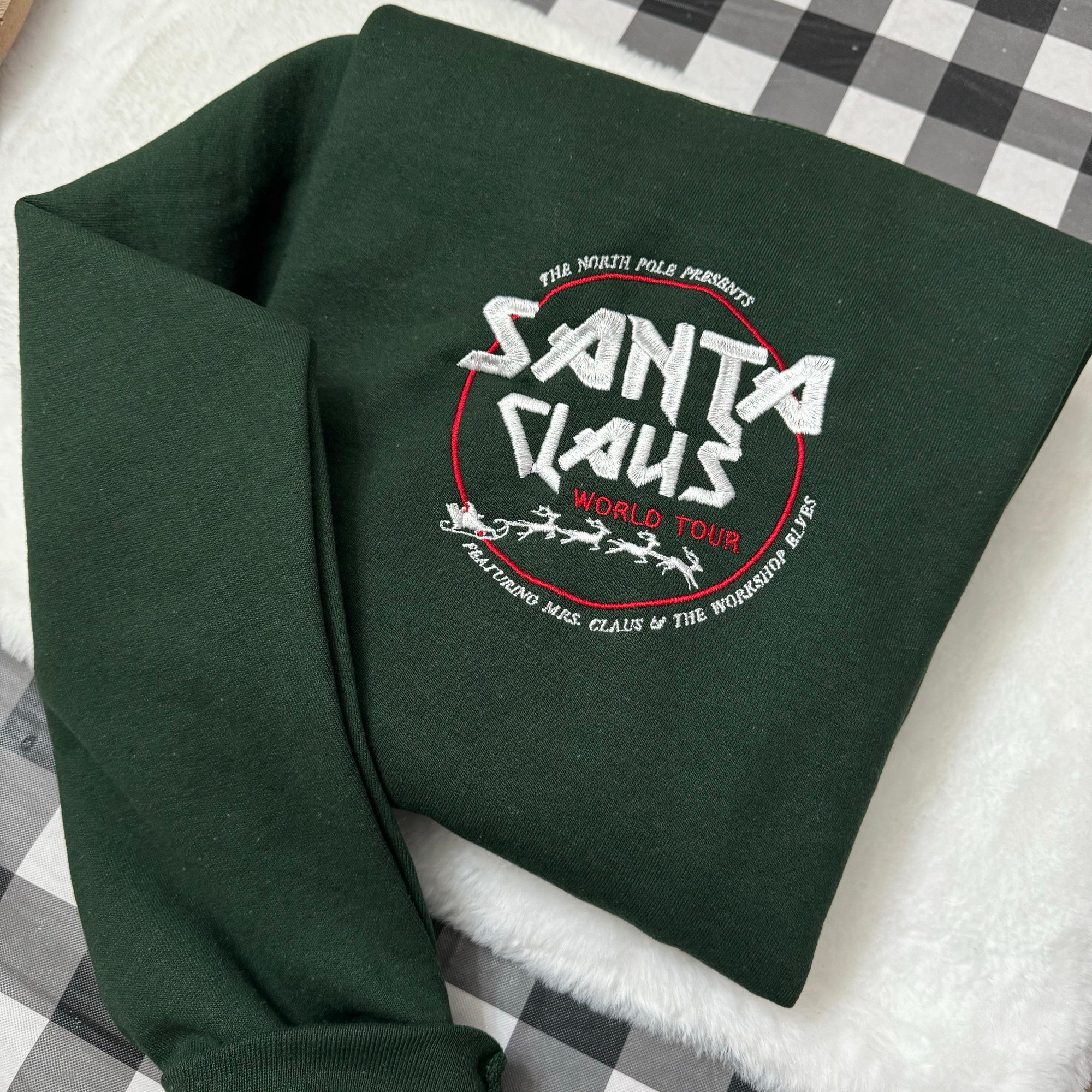 Santa Claus Christmas Sweatshirt - Vintage Y2K Style Santa Claus World Tour Embroidered Sweatshirt Funny Christmas Gift image 7