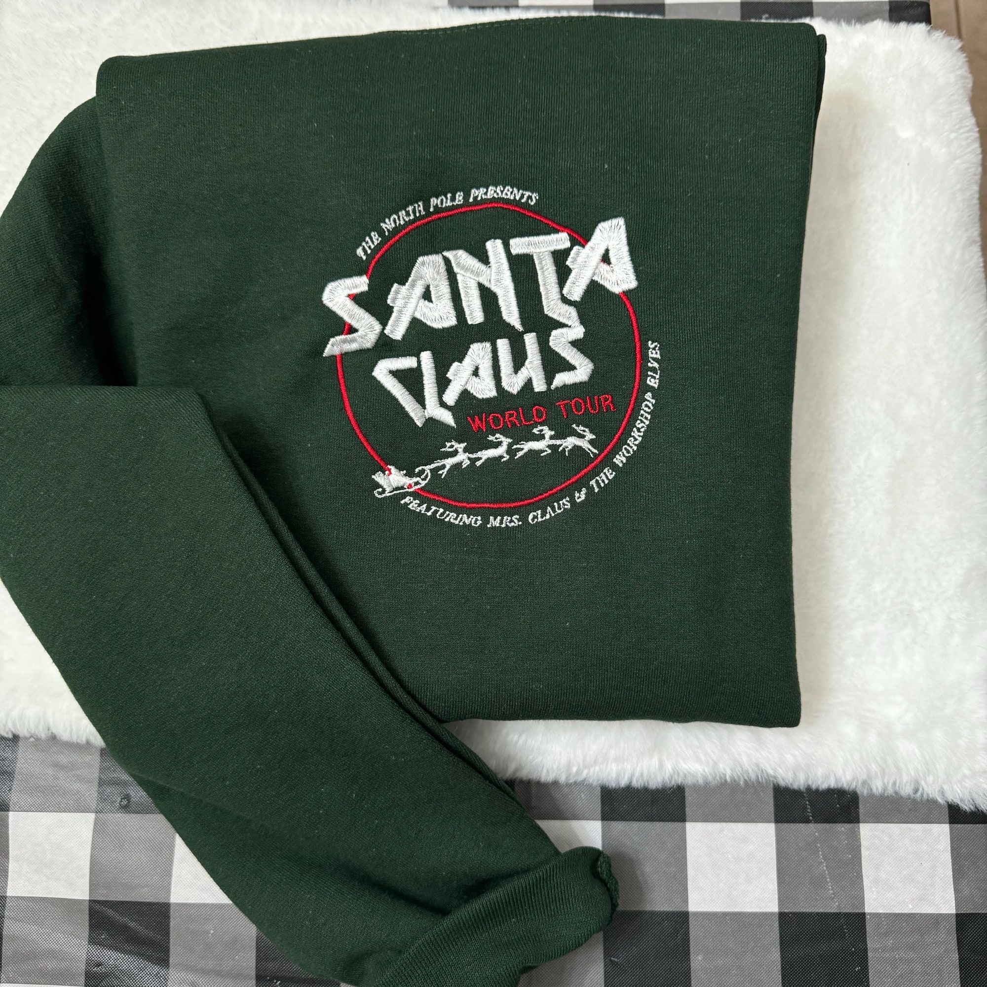 Santa Claus Christmas Sweatshirt - Vintage Y2K Style Santa Claus World Tour Embroidered Sweatshirt Funny Christmas Gift image 8