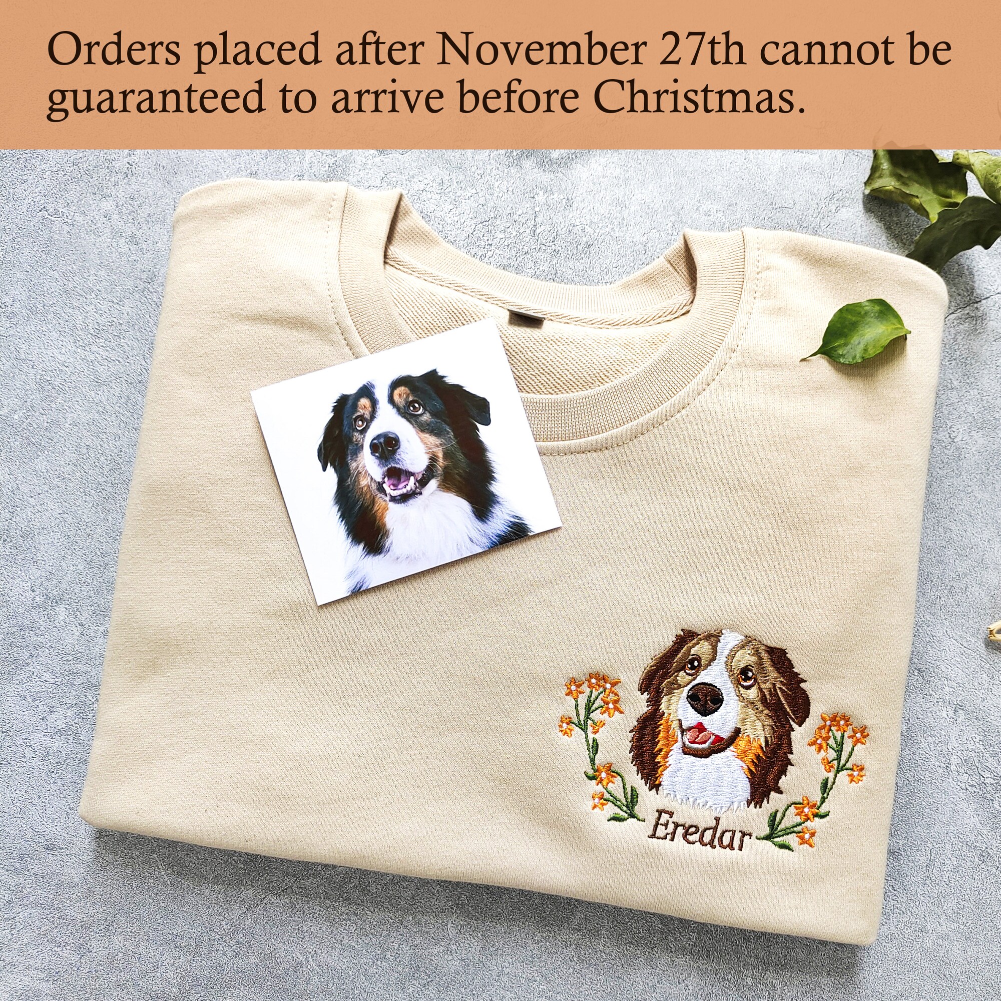 Custom Dog Portrait Embroidered Sweatshirt - Personalized Pet Face and Name Hoodie Custom Pet Gift image 1