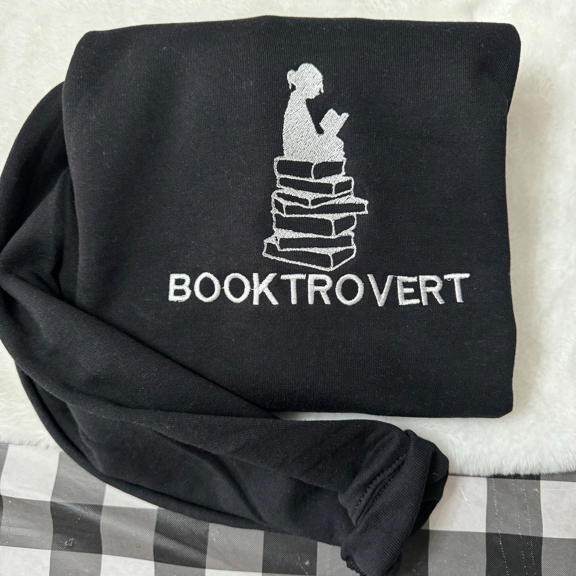 Booktrovert Embroidered Sweatshirt - Women's Fashion Gifts for Her Custom Made Decorative Books Coffee Table Books Reading Sweatshirt image 6