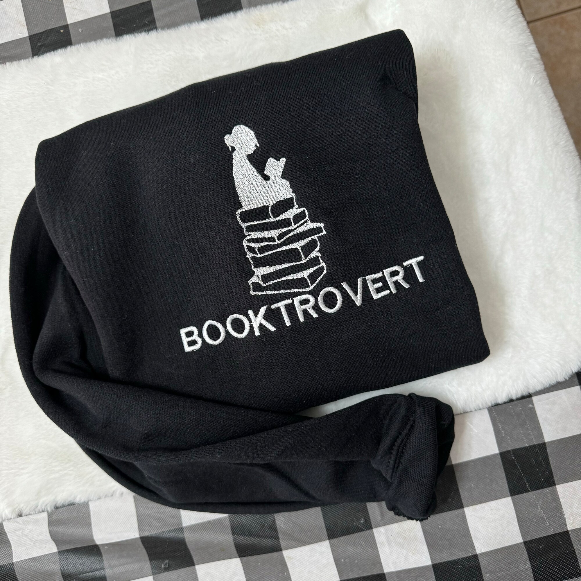 Booktrovert Embroidered Sweatshirt - Women's Fashion Gifts for Her Custom Made Decorative Books Coffee Table Books Reading Sweatshirt image 5