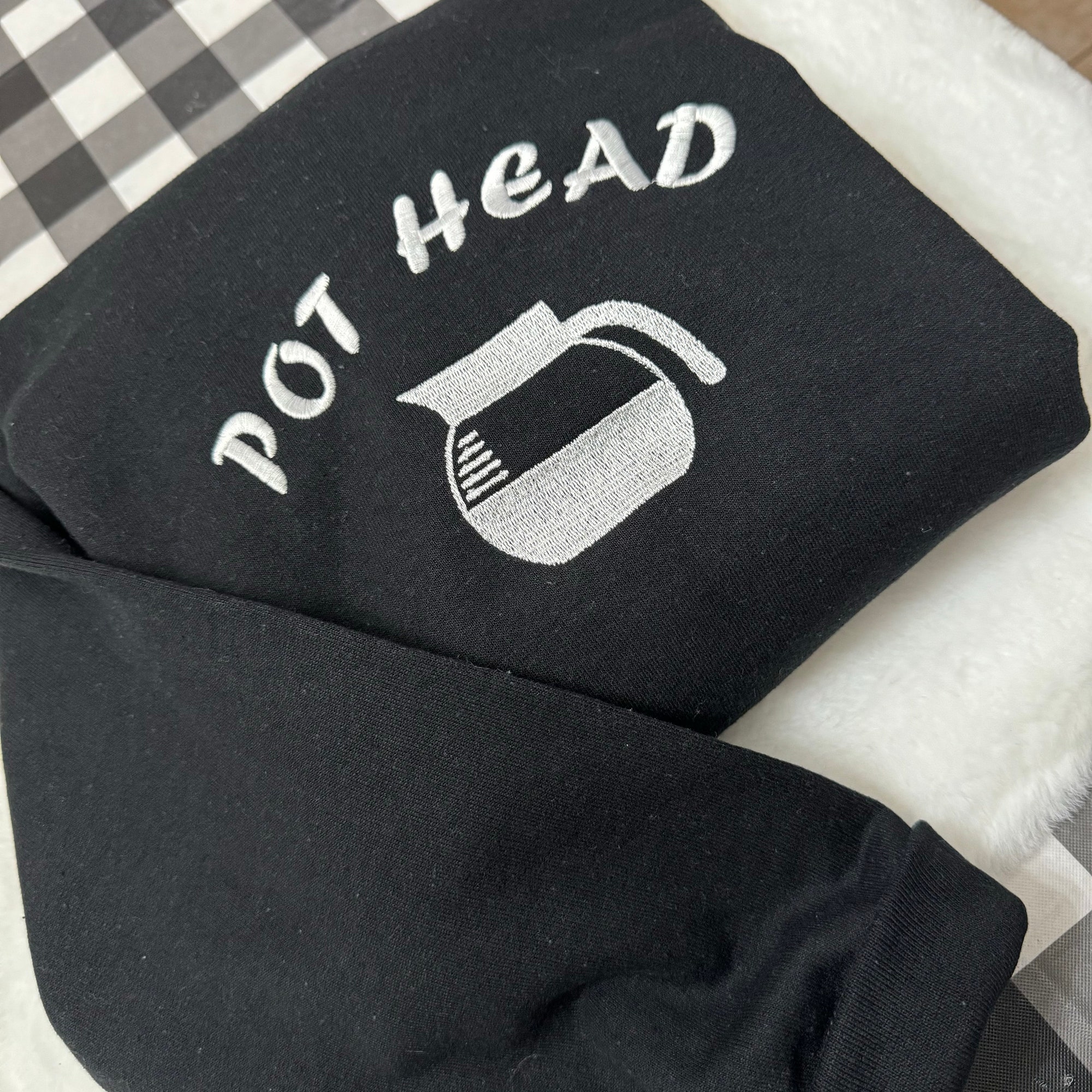 Pot Head Coffee Embroidered Sweatshirt - Y2K Style Crewneck Unisex Funny Clothing Gifts for Her Coffee Addict image 6