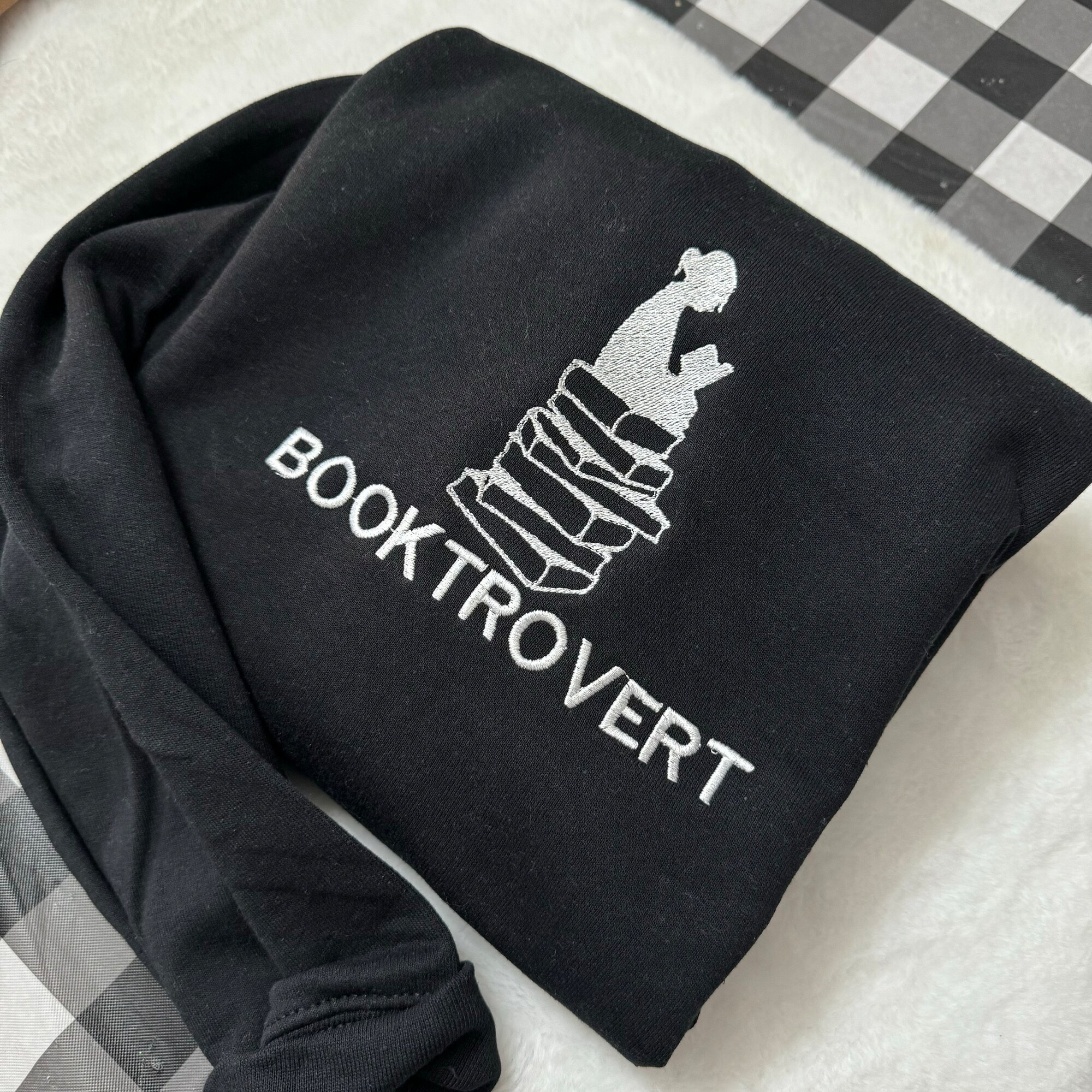 Booktrovert Embroidered Sweatshirt - Women's Fashion Gifts for Her Custom Made Decorative Books Coffee Table Books Reading Sweatshirt image 7