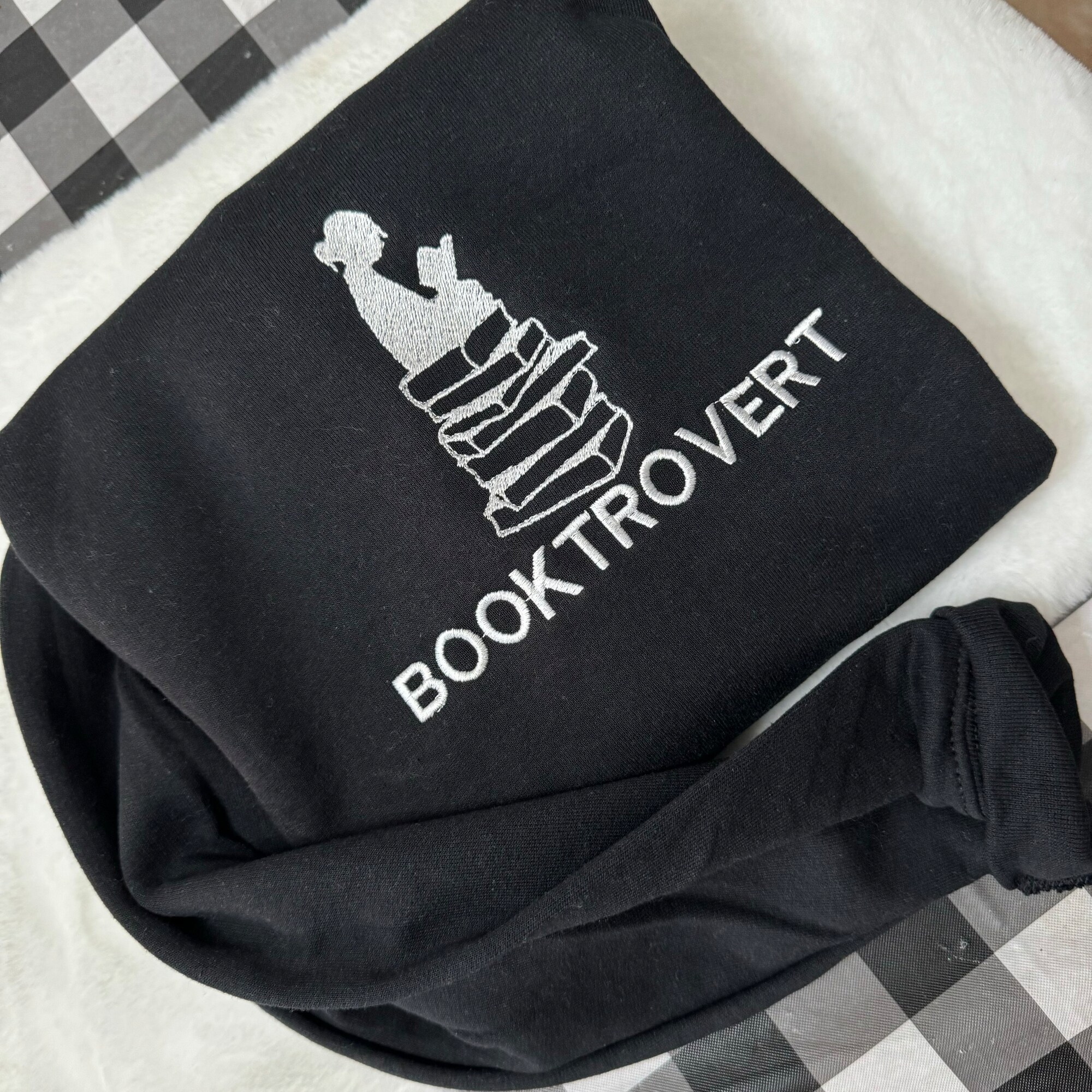 Booktrovert Embroidered Sweatshirt - Women's Fashion Gifts for Her Custom Made Decorative Books Coffee Table Books Reading Sweatshirt image 8