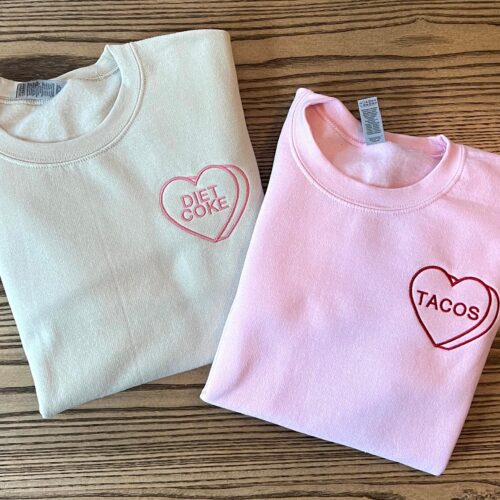 Custom Embroidered Valentine Sweatshirt with Personalized Candy Hearts - Valentine Gift Boyfriend Gift Couples Gift Personalized Gift image 0