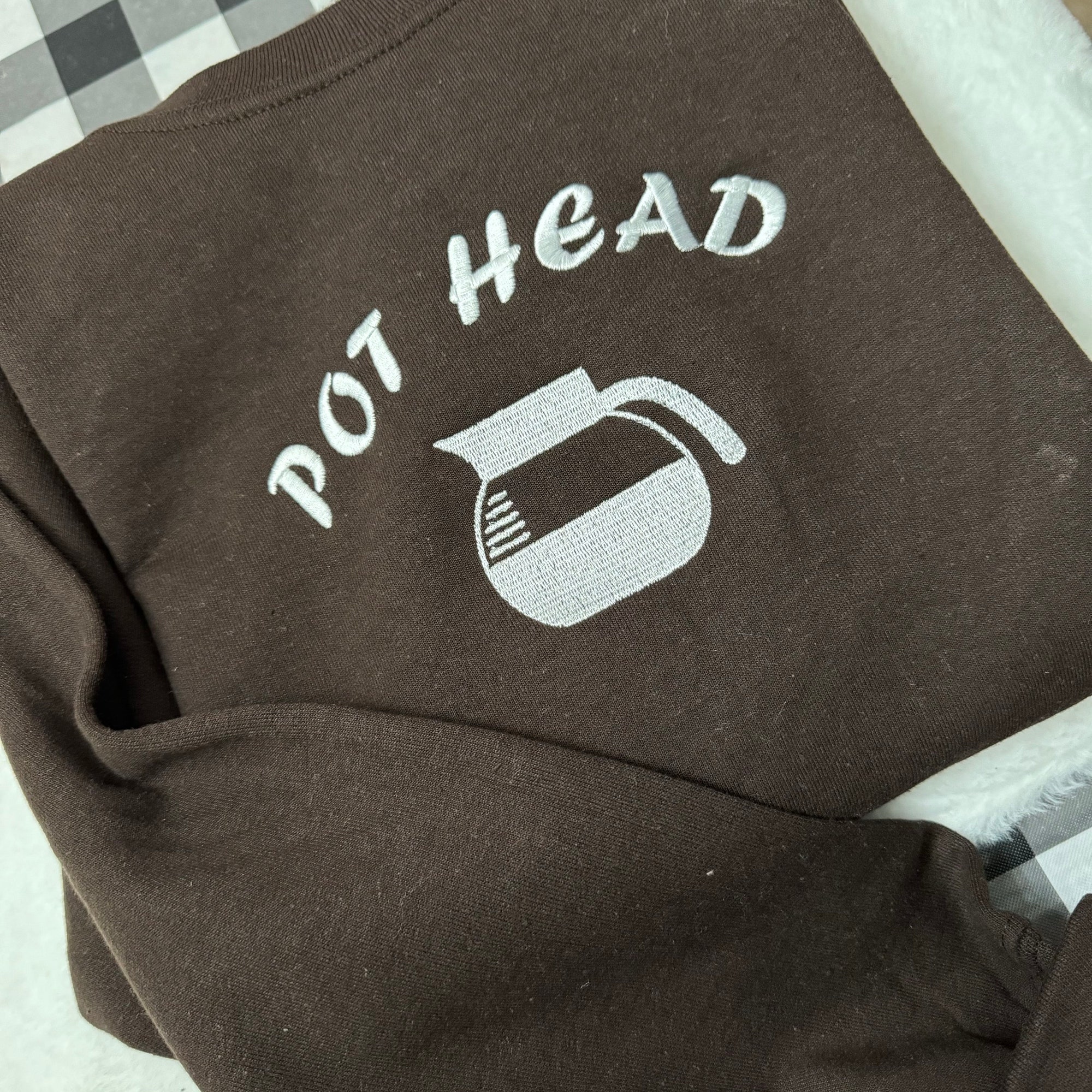 Pot Head Coffee Embroidered Sweatshirt - Y2K Style Crewneck Unisex Funny Clothing Gifts for Her Coffee Addict image 1