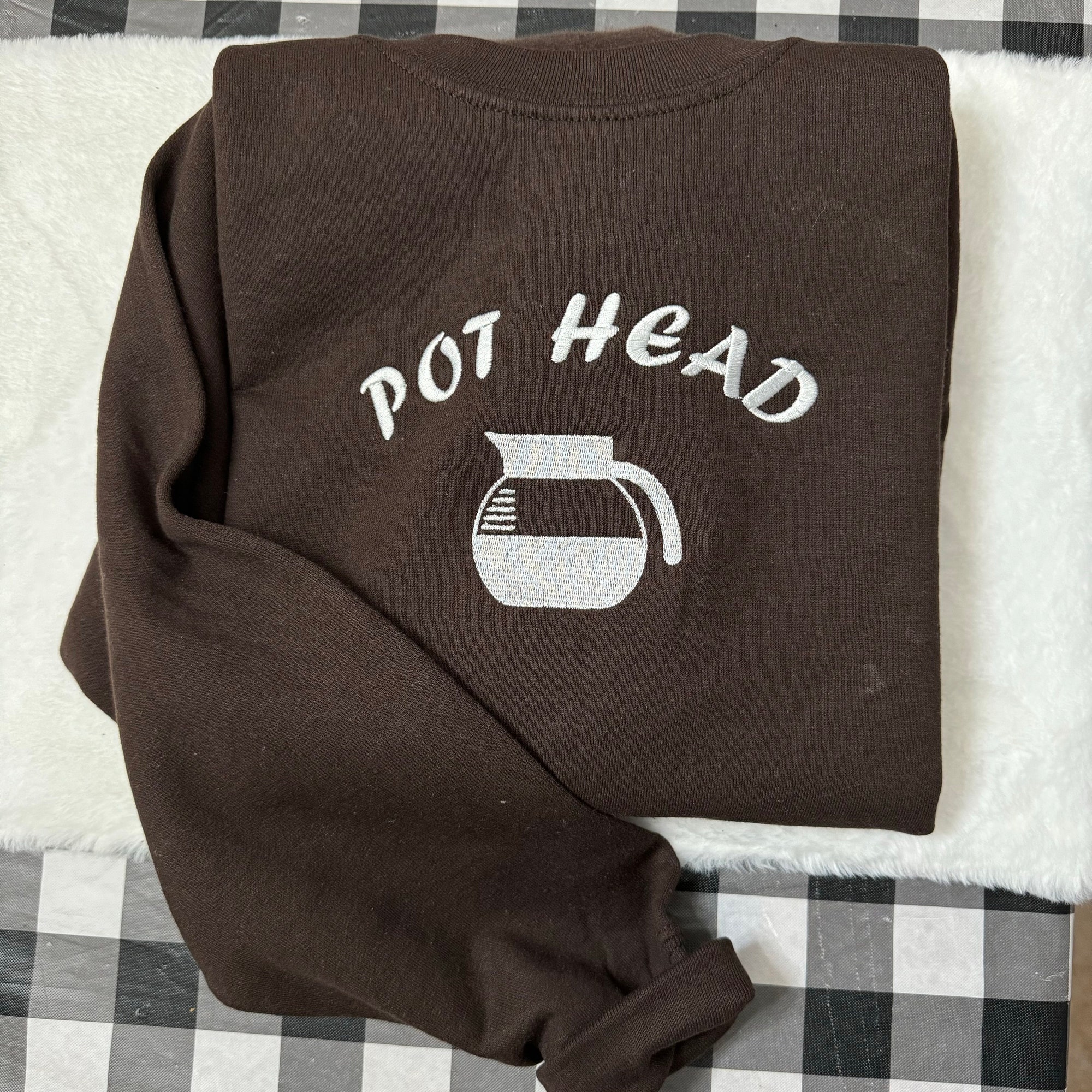 Pot Head Coffee Embroidered Sweatshirt - Y2K Style Crewneck Unisex Funny Clothing Gifts for Her Coffee Addict image 2