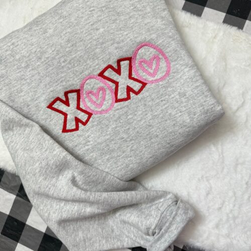 XOXO Valentines Embroidered Sweatshirt - Y2K Style Crewneck Unisex Funny Clothing Valentine's Day Love Gifts image 0