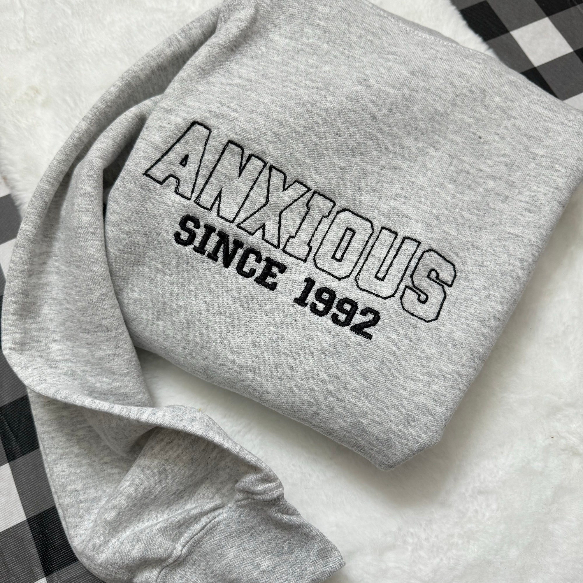 Anxious Since Embroidered Sweatshirt - Y2K Style Crewneck Unisex Anxiety Gifts Mental Health Matters Gift for Her image 1