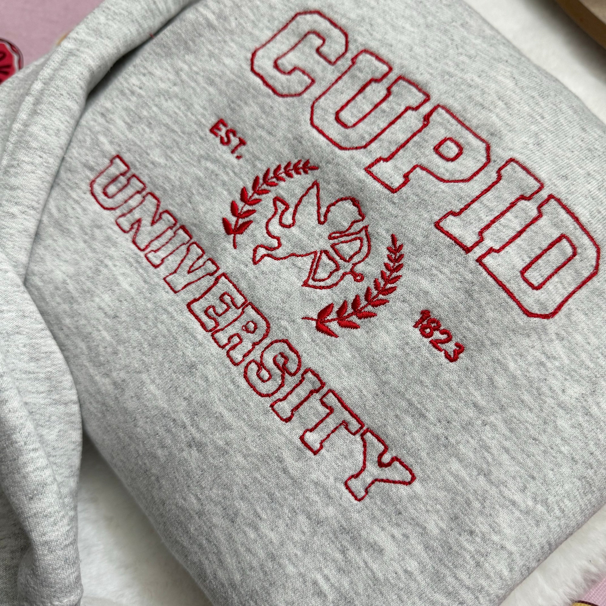 Cupid University Embroidered Sweatshirt - Y2K Style Crewneck Unisex Funny Clothing Valentine's Day Love Gift image 1