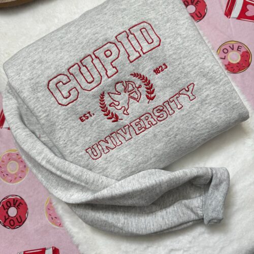 Cupid University Embroidered Sweatshirt - Y2K Style Crewneck Unisex Funny Clothing Valentine's Day Love Gift image 0