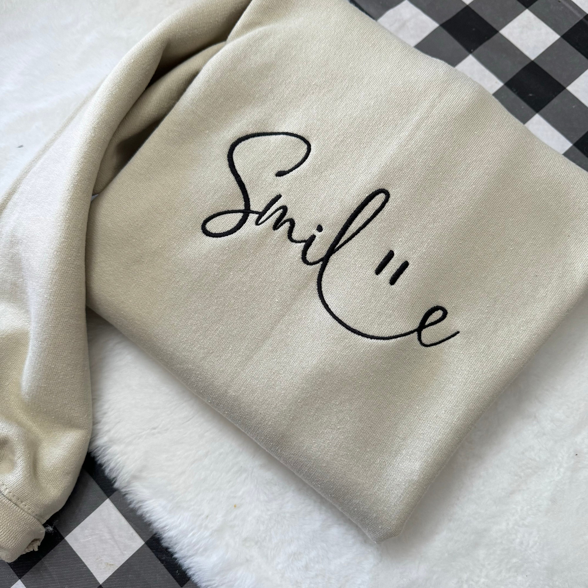 Smile Embroidered Sweatshirt - Custom Made Handmade Made to Order Smiley Face Be Happy Choose Kindness Unisex image 3